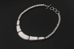 Handmade Mother of Pearl Necklace, 925 Sterling Silver Chain, Minimalist Ocean Shell Jewelry