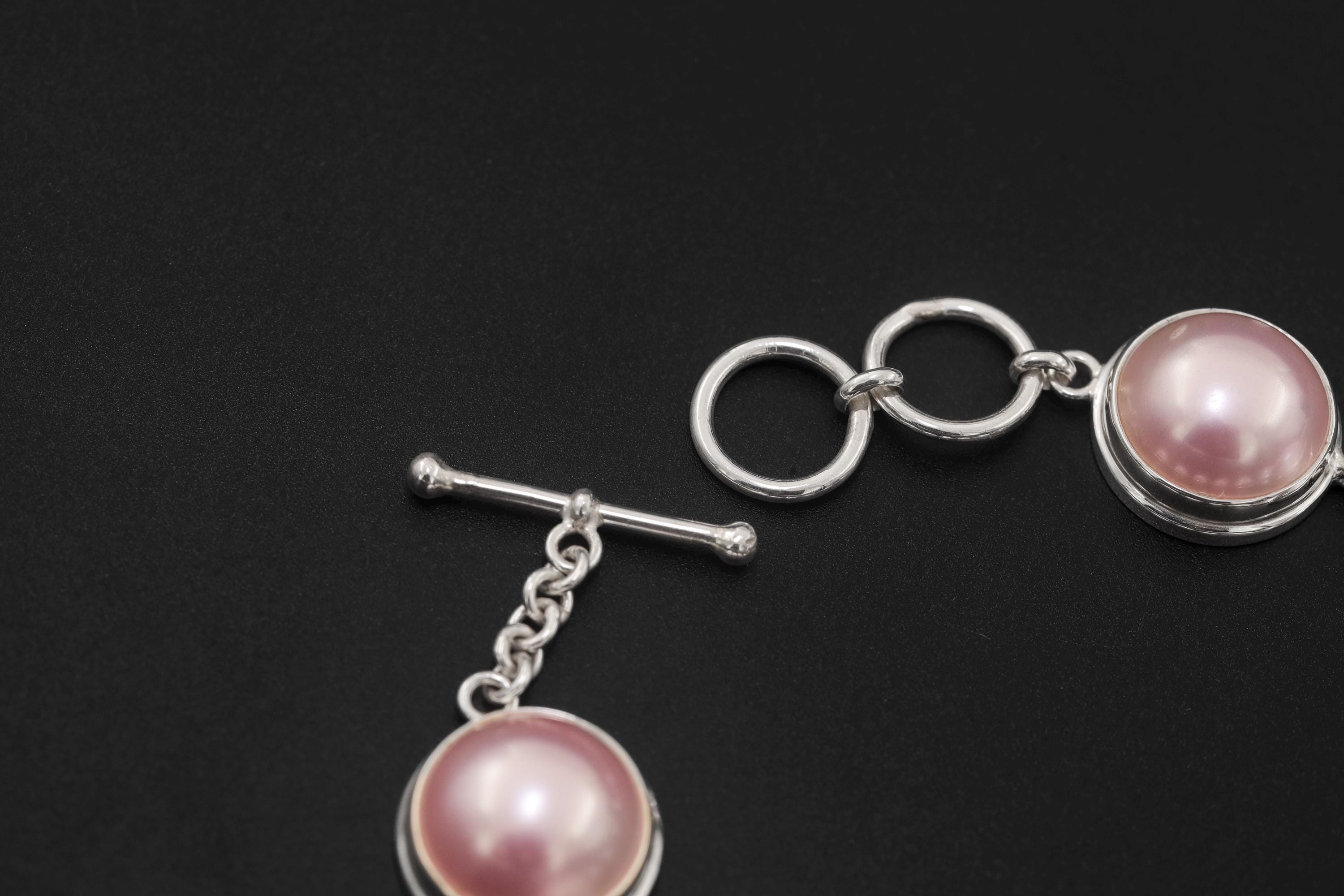 Pink Mabe Pearl Sterling Silver Bracelet, High Shine Toggle Clasp, Ocean Pearl Jewelry