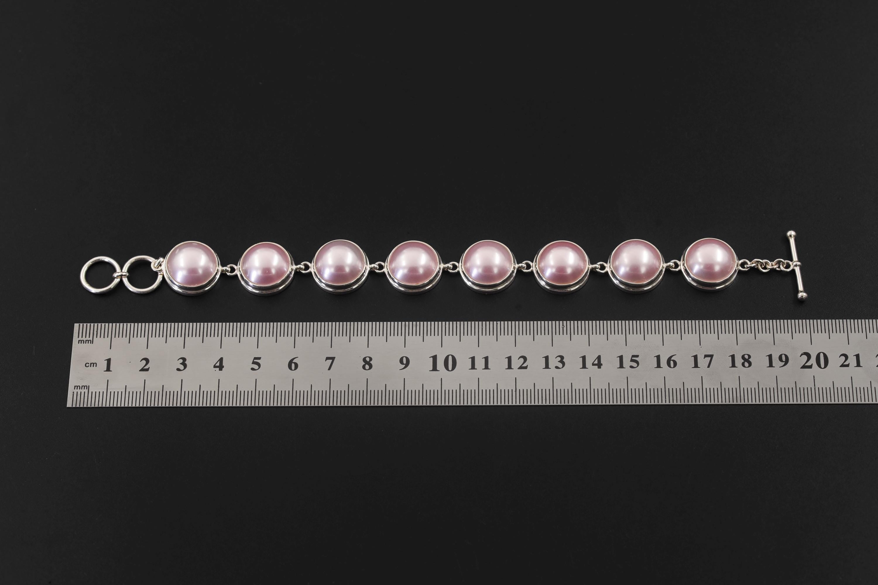 Pink Mabe Pearl Sterling Silver Bracelet, High Shine Toggle Clasp, Ocean Pearl Jewelry