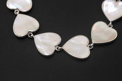 Mother of Pearl Heart Bracelet 925 Silver Love Link Bracelet High Shine Polish Toggle Clasp Romantic Jewelry Gift Heart Chakra