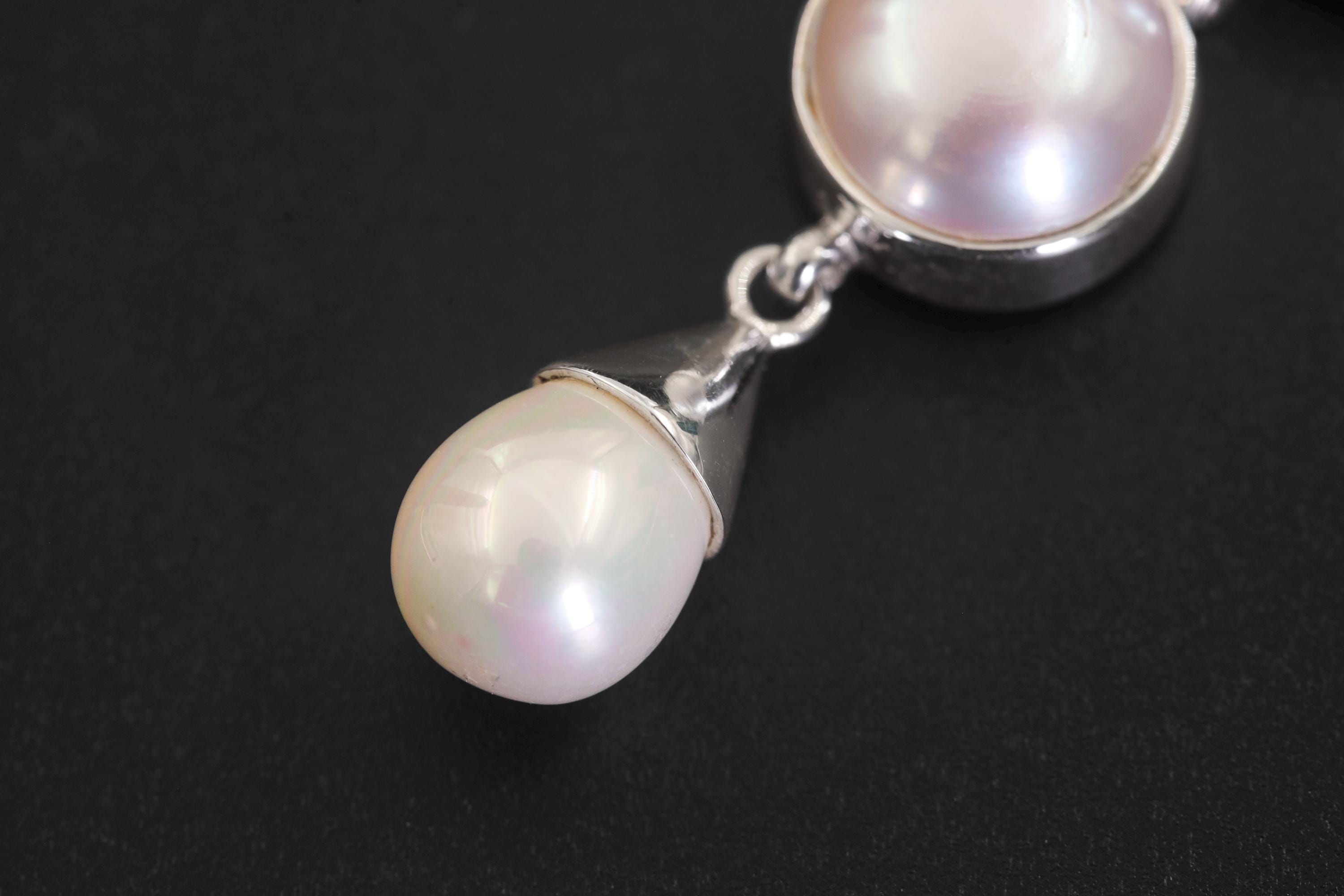 Pearl Pendant 925 Sterling Silver Three Stone Cascade Necklace Charm Crown Heart Chakra Cancer Pisces Gift