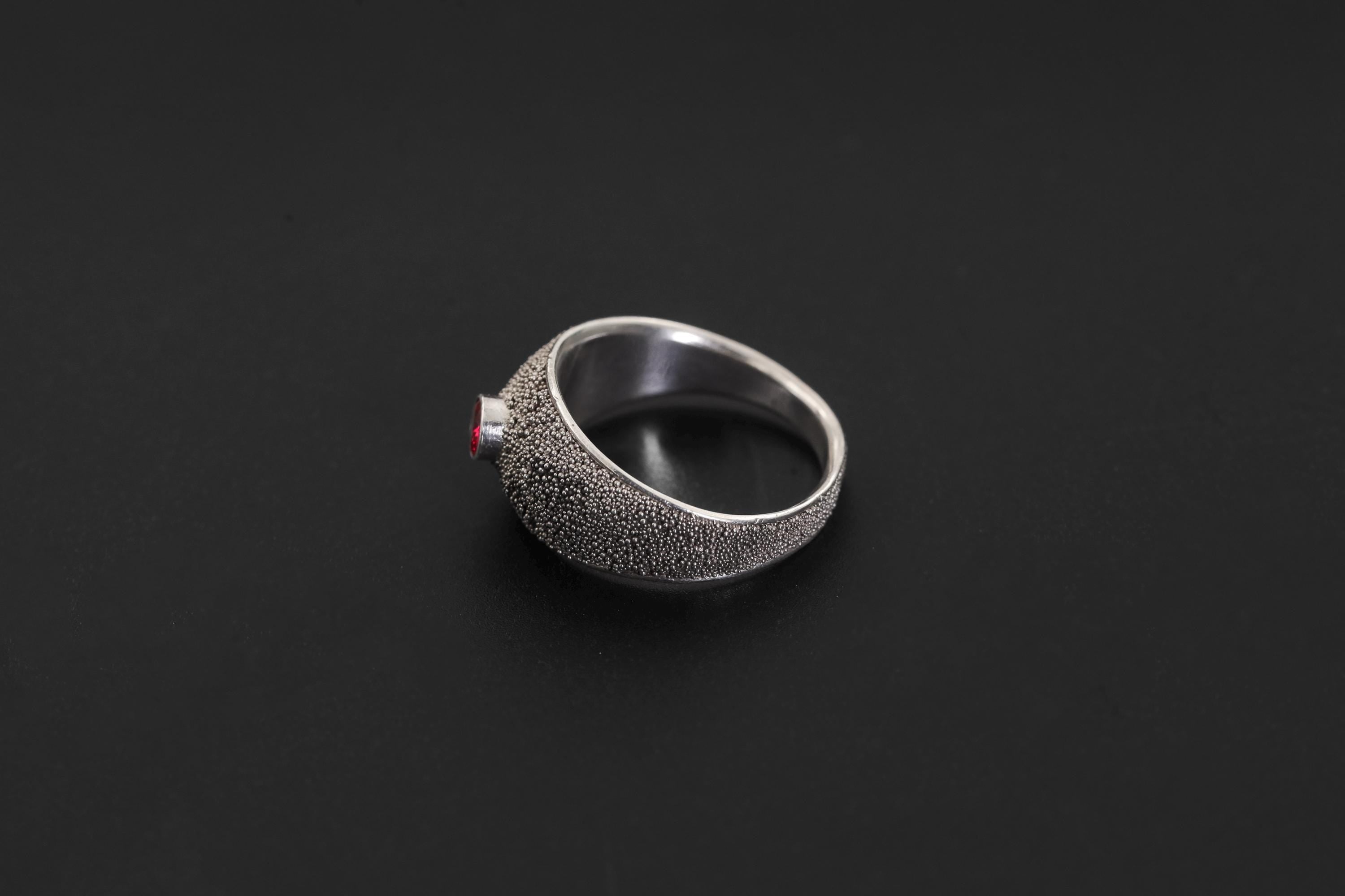 Red Garnet Silver Ring 925 Sterling Silver Textured Oxidized Finish Faceted Garnet Ring Minimalist Statement Jewelry Root Chakra Gift