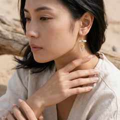 Gold Plated Sterling Silver Dangle Earrings: Pearl, Quartz & Moonstone