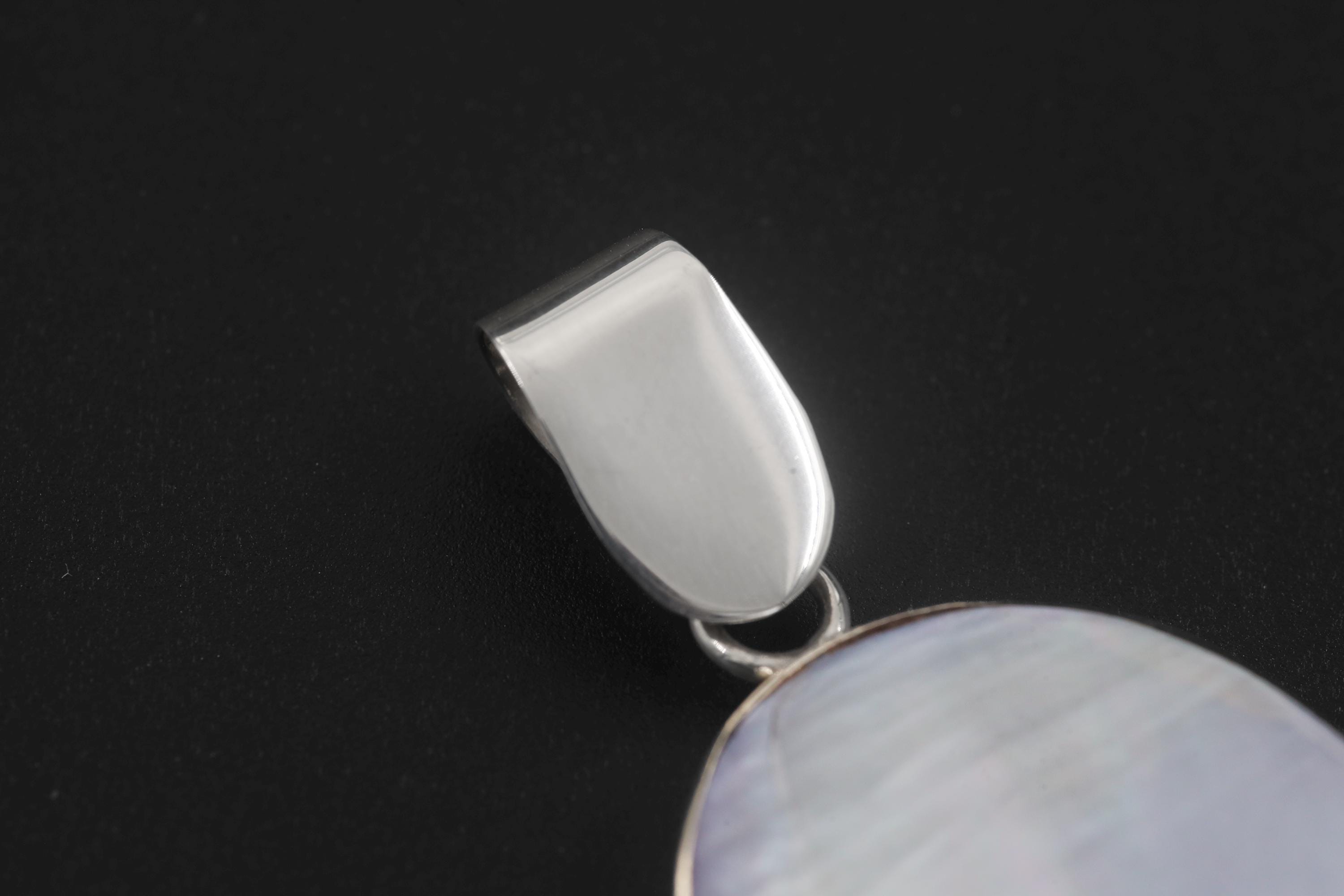 Mother of Pearl Pendant 925 Sterling Silver Oval Shell Necklace Charm Heart Chakra Ocean Jewelry Gift