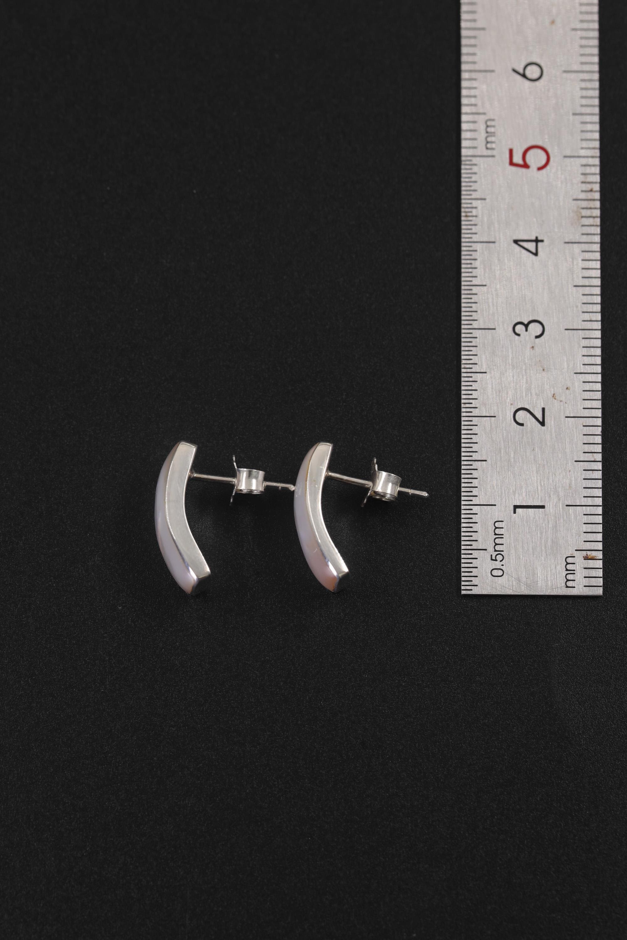 Handmade Mother of Pearl Silver Stud Earrings, 925 Sterling Curved Ocean Jewelry