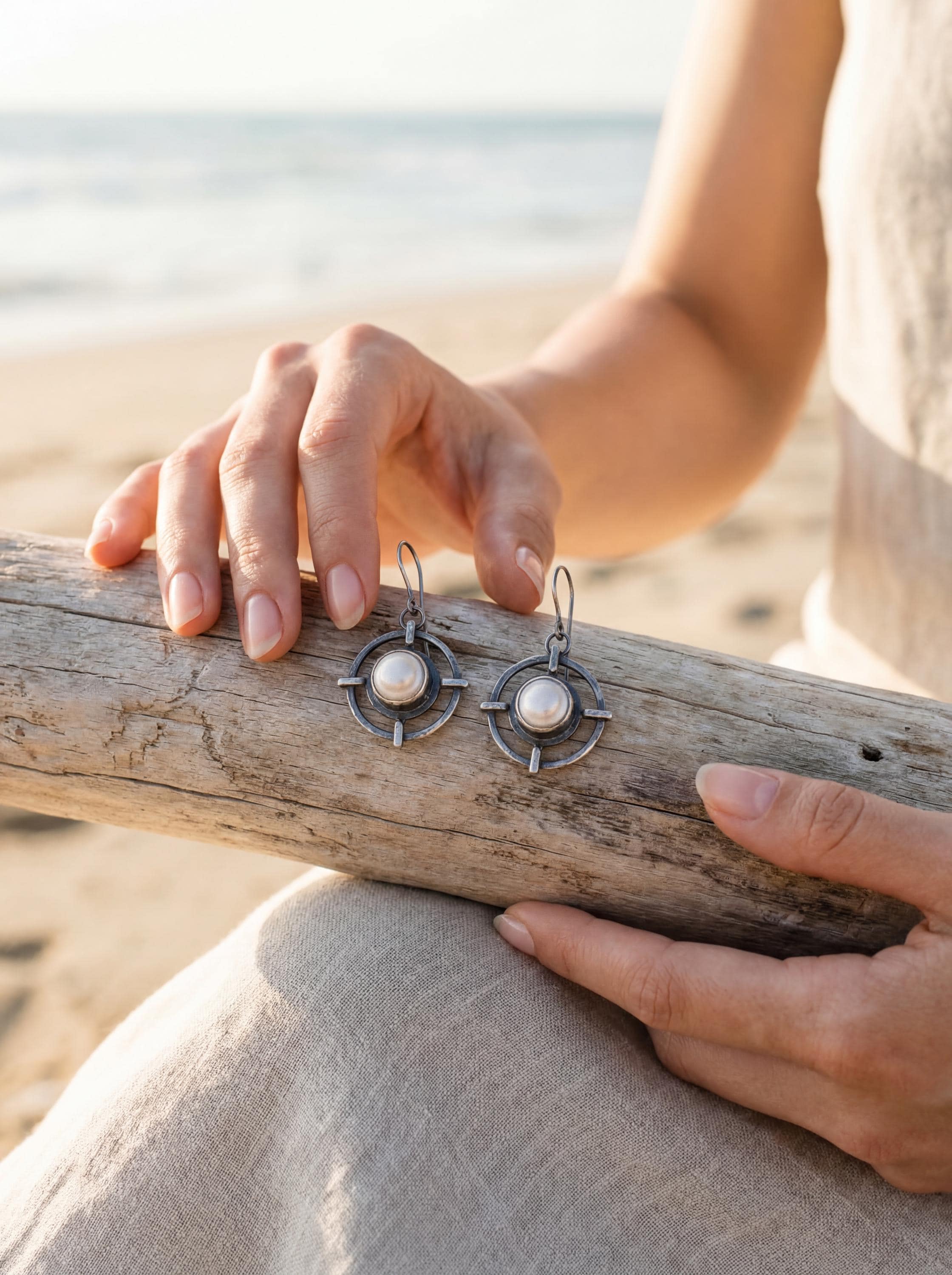 Oxidized Sterling Silver South Sea Pearl Earrings: Rustic Boho Jewelry