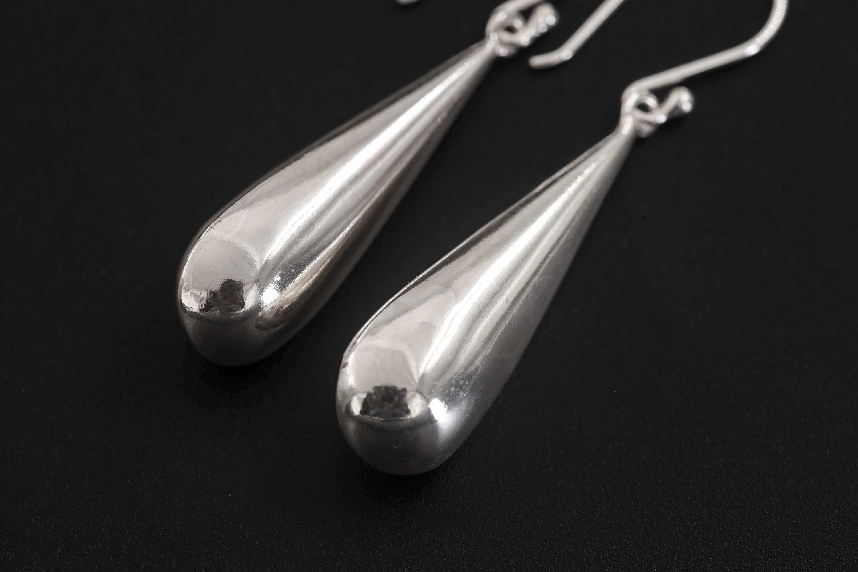 Sterling Silver Teardrop Earrings 925 High Shine Polish Minimalist Drop Dangle Jewelry Elegant Modern Gift for Her Sleek Liquid Metal Style