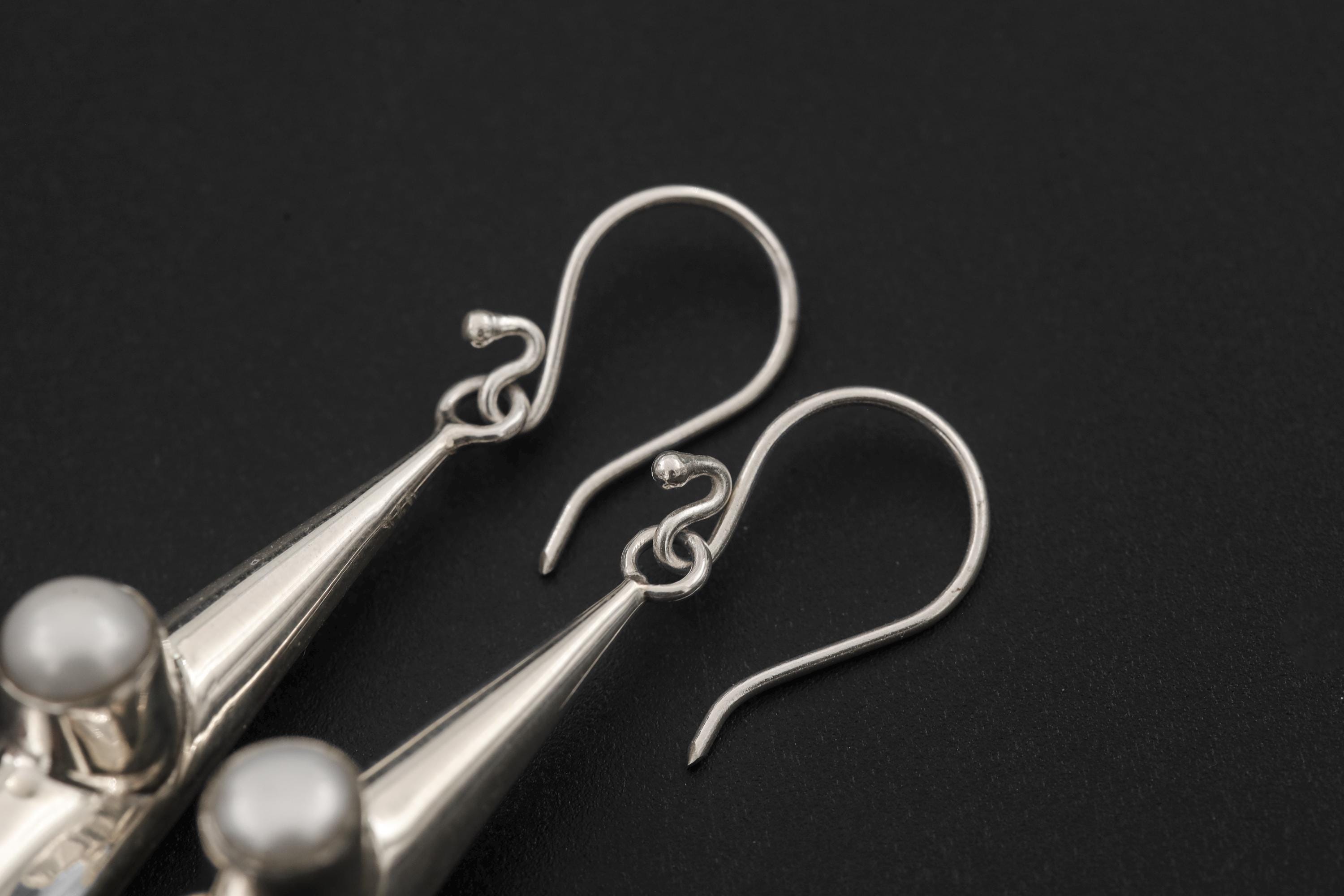 Pearl Drop Dangle Earrings 925 Sterling Silver High Shine Polish Round Pearl Cone Earrings Elegant Minimalist Pearl Jewelry Gift