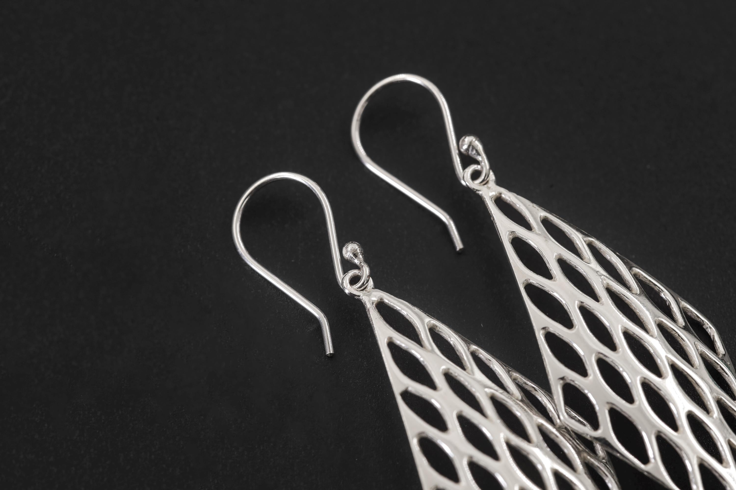 Honeycomb Silver Drop Earrings 992 Silver, Earrings Honeycomb Design, Lightweight Statement Jewelry, Modern Artisan Silver Gift for Her