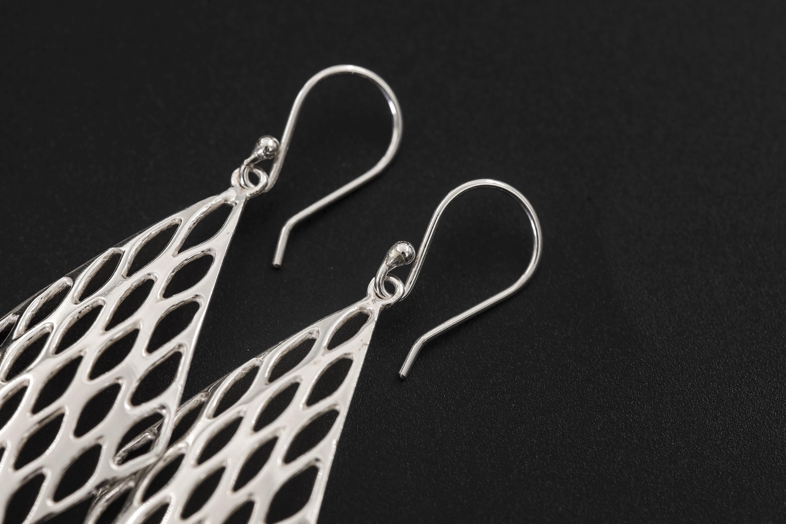 Honeycomb Silver Drop Earrings 992 Silver, Earrings Honeycomb Design, Lightweight Statement Jewelry, Modern Artisan Silver Gift for Her