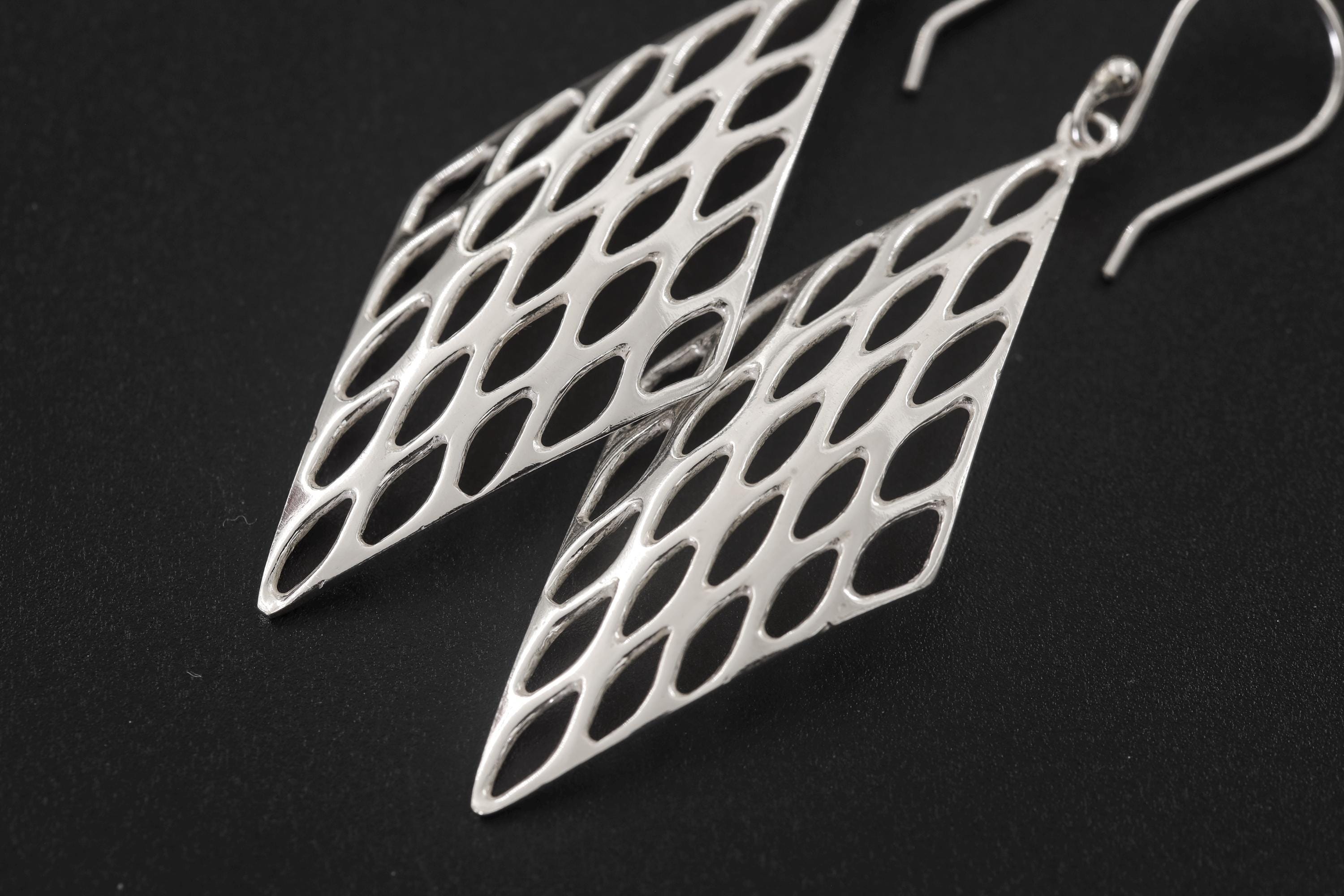 Honeycomb Silver Drop Earrings 992 Silver, Earrings Honeycomb Design, Lightweight Statement Jewelry, Modern Artisan Silver Gift for Her