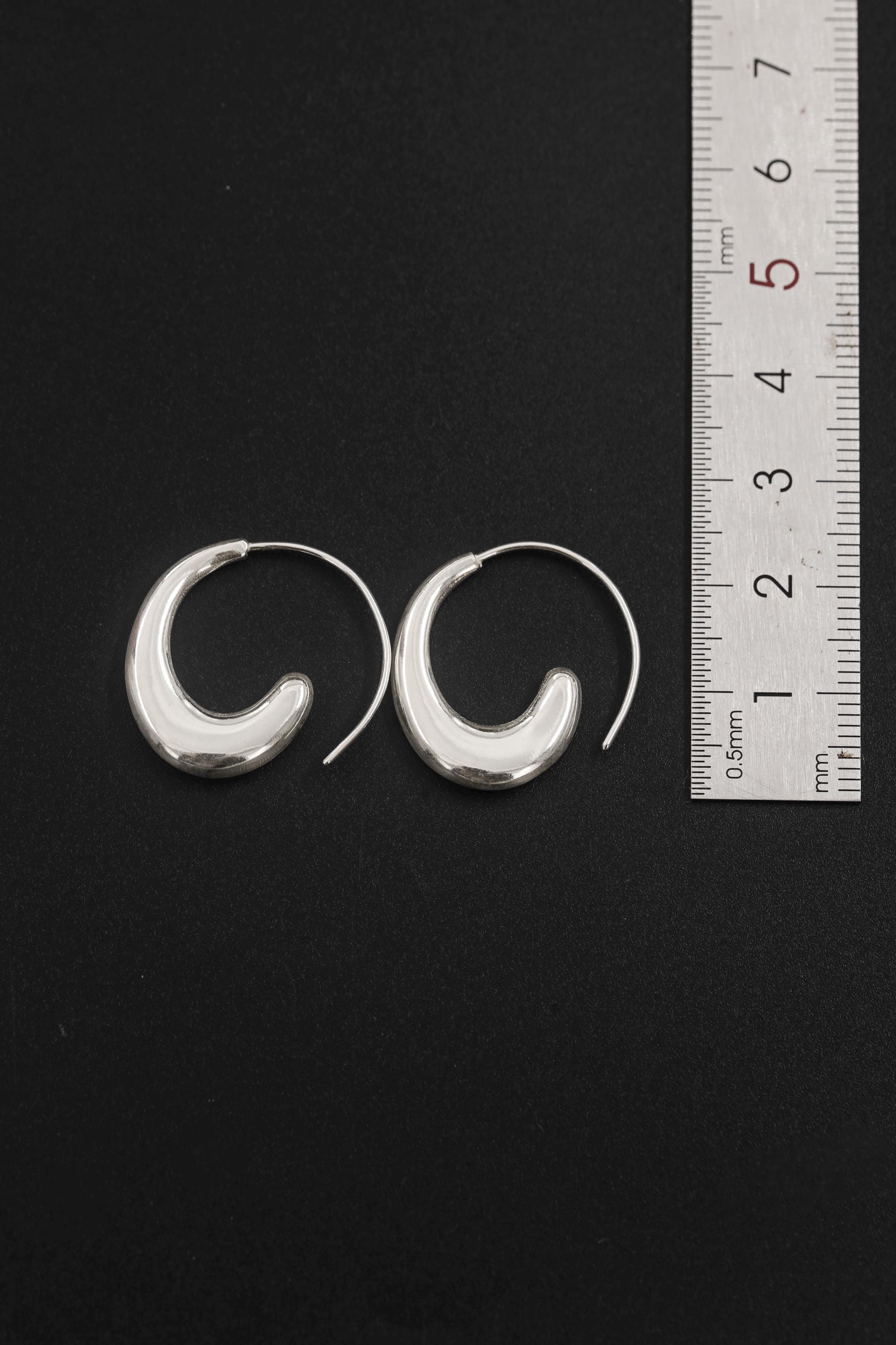 Wave Crescent Silver Earrings 925 Sterling Hoop Earrings High Shine Polish Minimalist Ocean Jewelry Boho Elegant Statement Gift