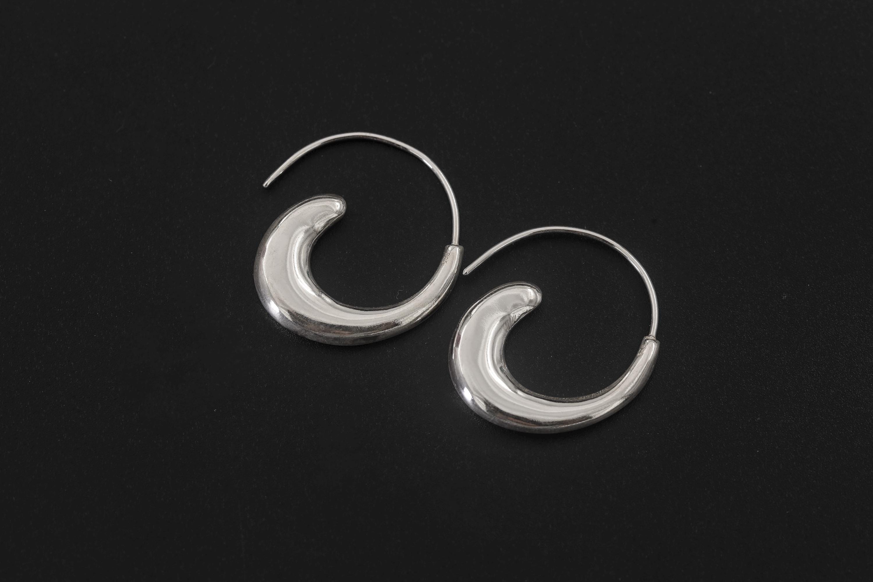 Wave Crescent Silver Earrings 925 Sterling Hoop Earrings High Shine Polish Minimalist Ocean Jewelry Boho Elegant Statement Gift
