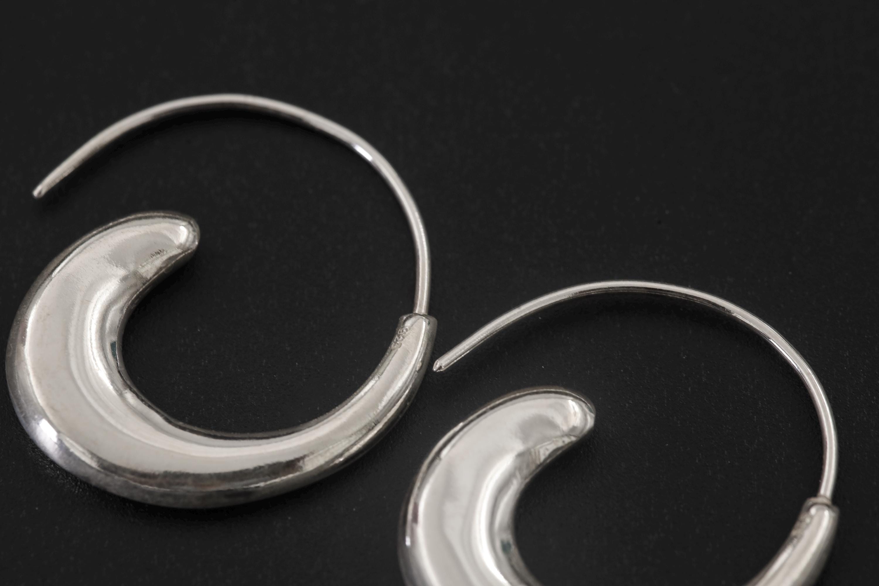 Wave Crescent Silver Earrings 925 Sterling Hoop Earrings High Shine Polish Minimalist Ocean Jewelry Boho Elegant Statement Gift