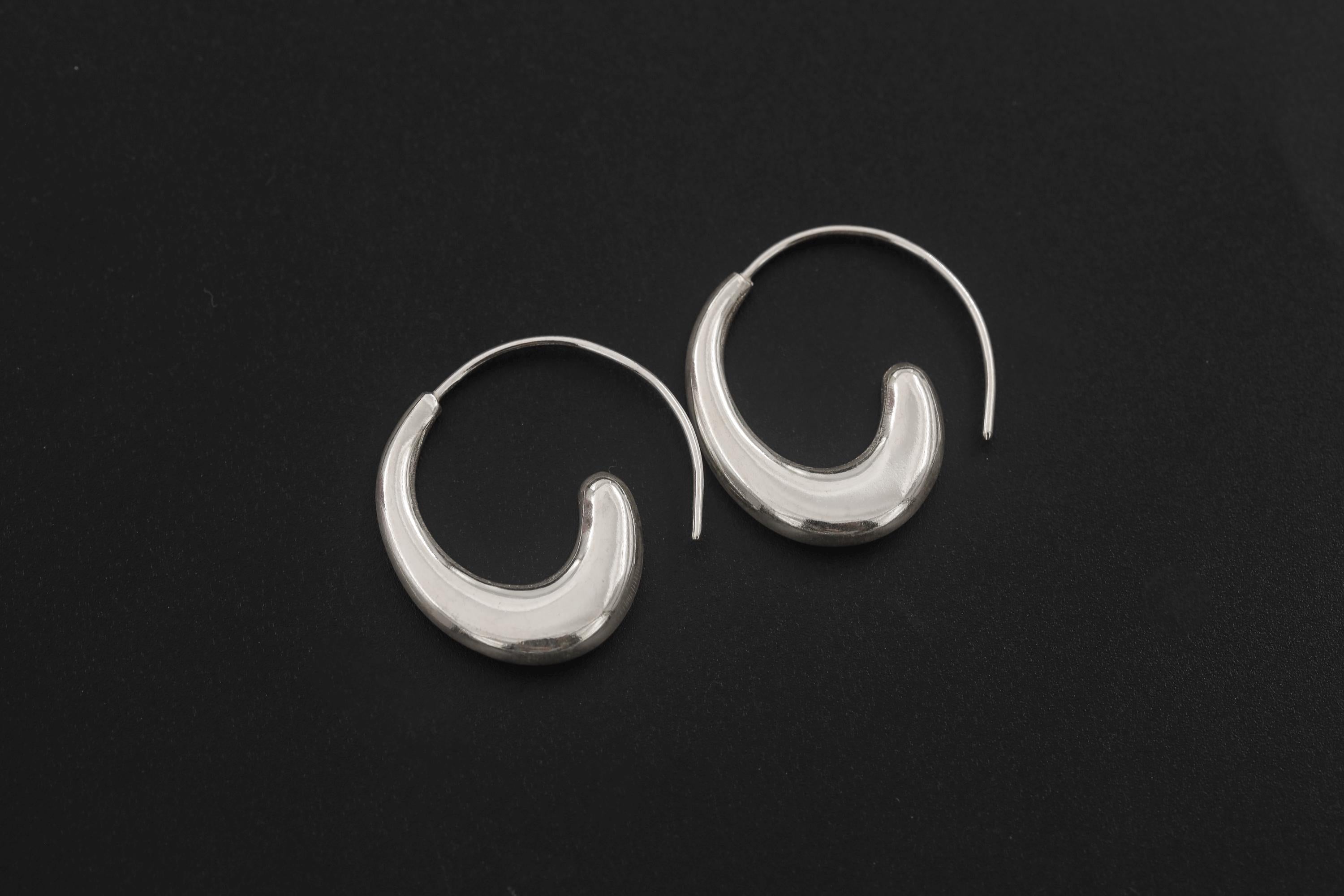 Wave Crescent Silver Earrings 925 Sterling Hoop Earrings High Shine Polish Minimalist Ocean Jewelry Boho Elegant Statement Gift