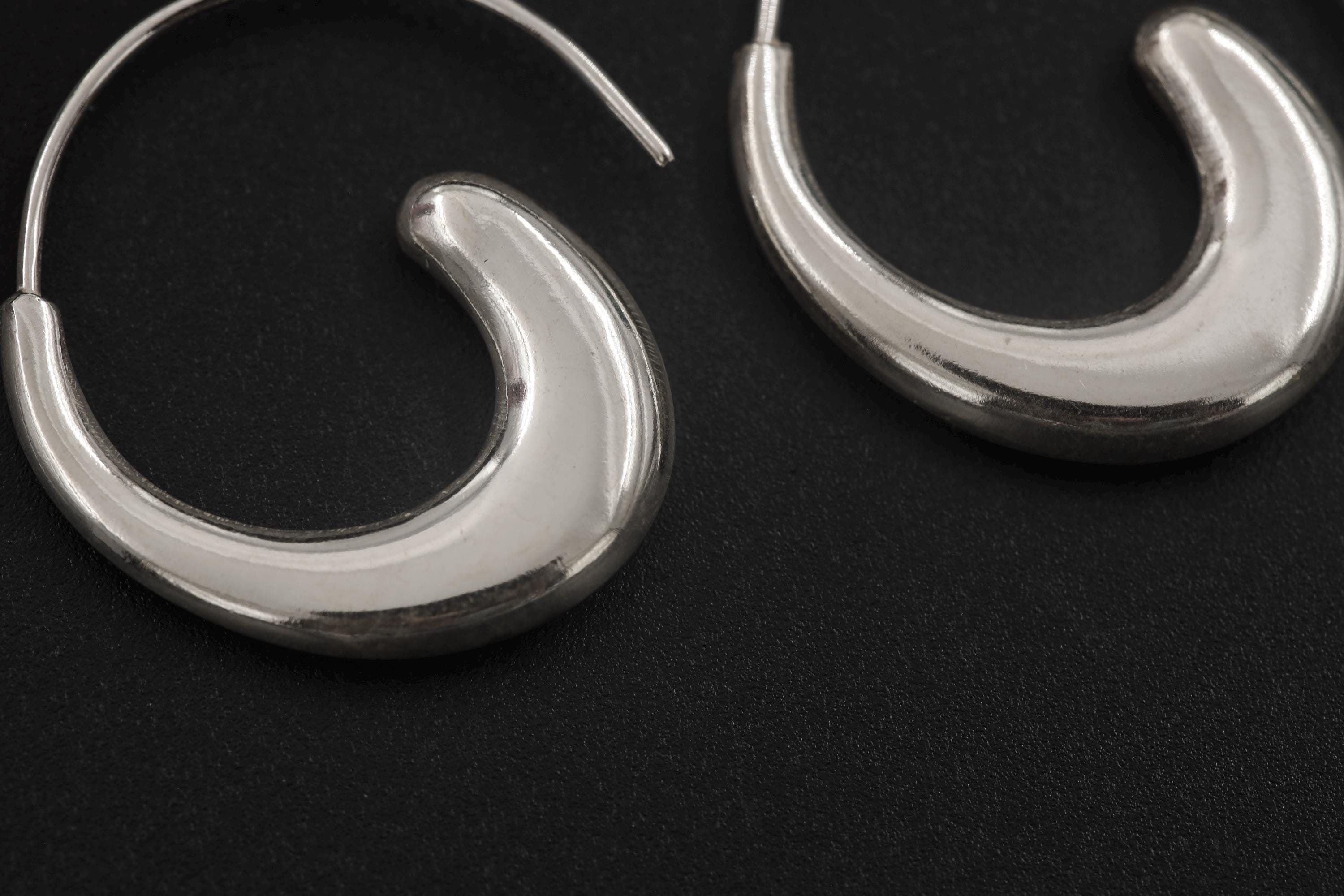 Wave Crescent Silver Earrings 925 Sterling Hoop Earrings High Shine Polish Minimalist Ocean Jewelry Boho Elegant Statement Gift