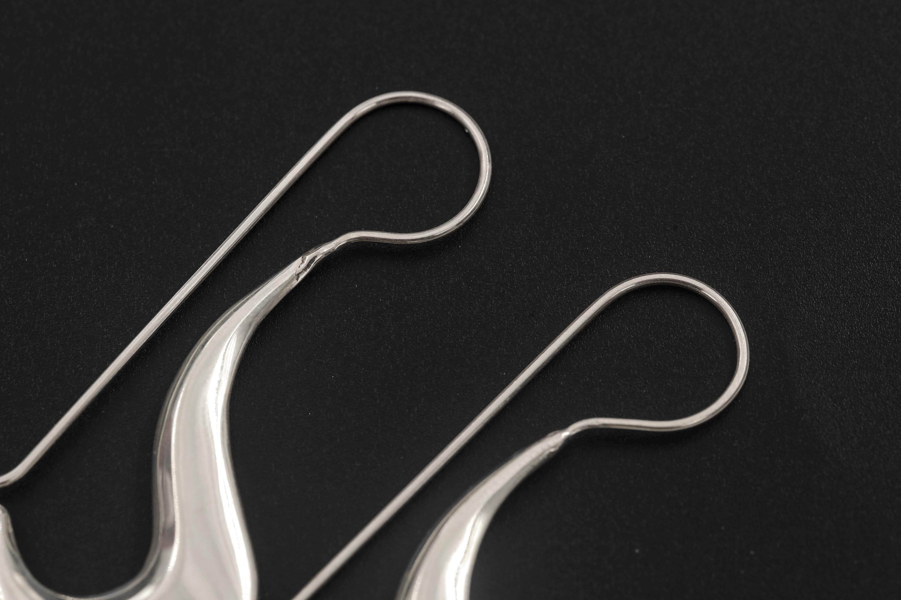 Minimalist Crescent Silver Earrings 925 Sterling High Shine Drop Earrings Modern Sculptural Jewelry Elegant Hook Dangle Gift