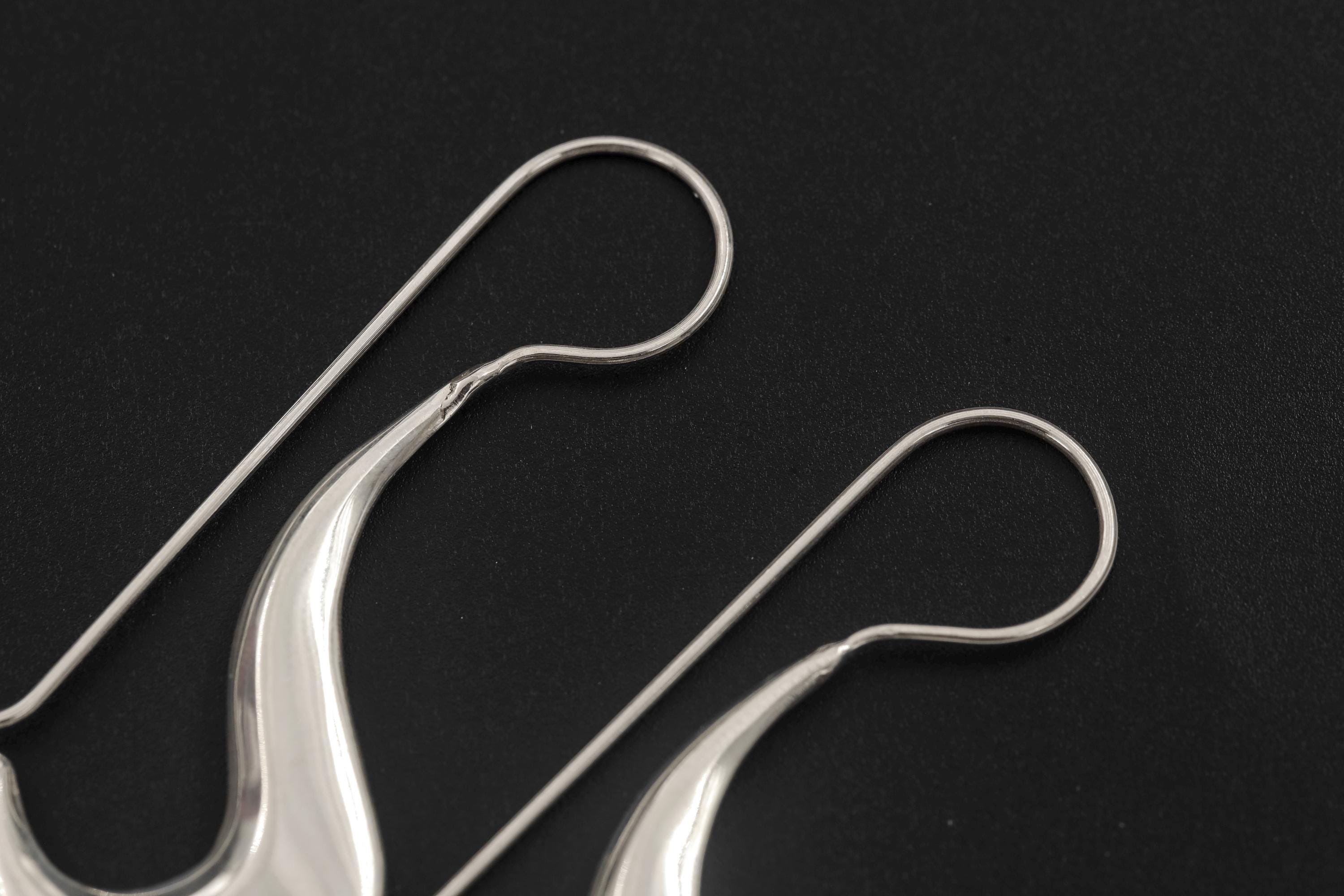 Minimalist Crescent Silver Earrings 925 Sterling High Shine Drop Earrings Modern Sculptural Jewelry Elegant Hook Dangle Gift
