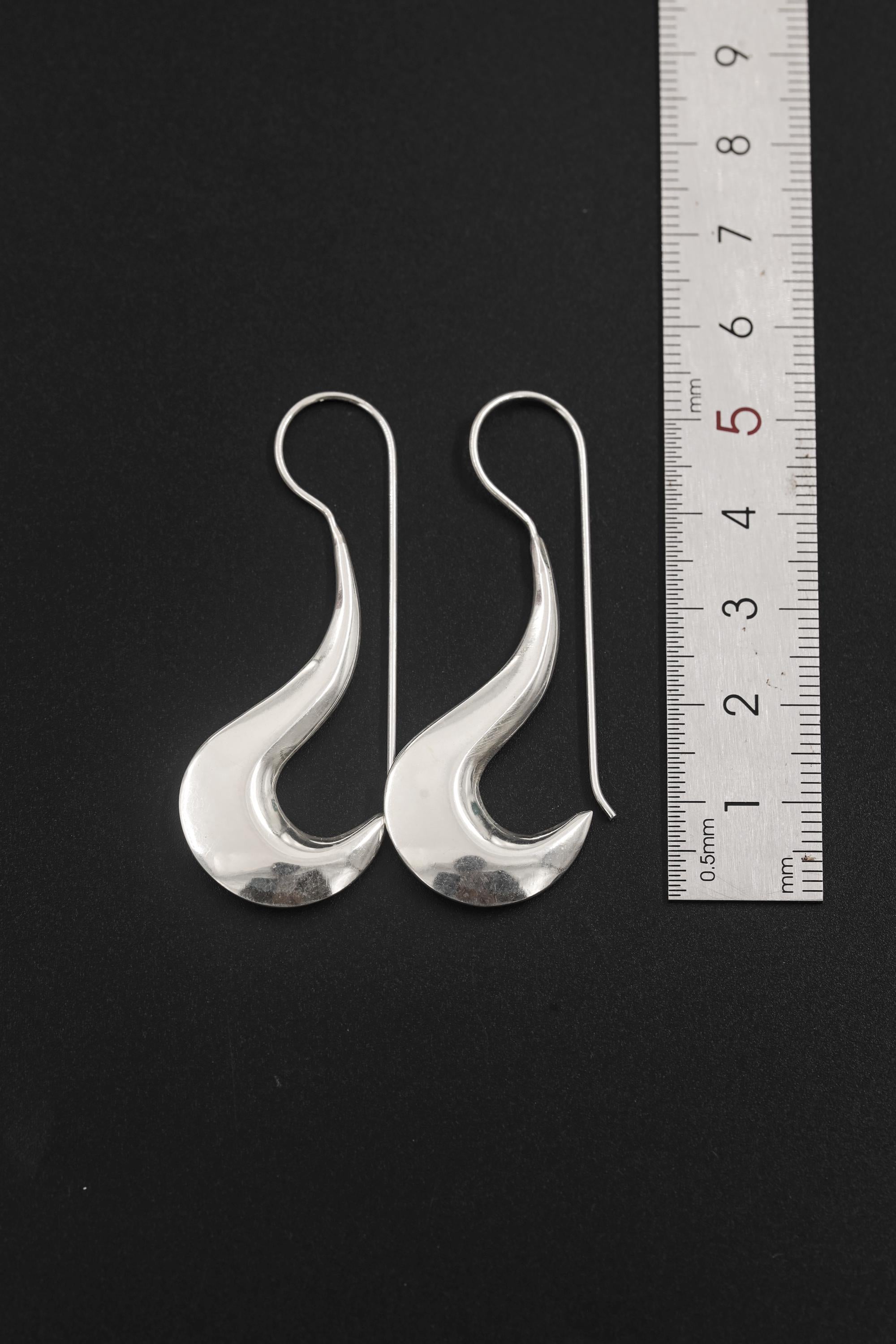 Minimalist Crescent Silver Earrings 925 Sterling High Shine Drop Earrings Modern Sculptural Jewelry Elegant Hook Dangle Gift