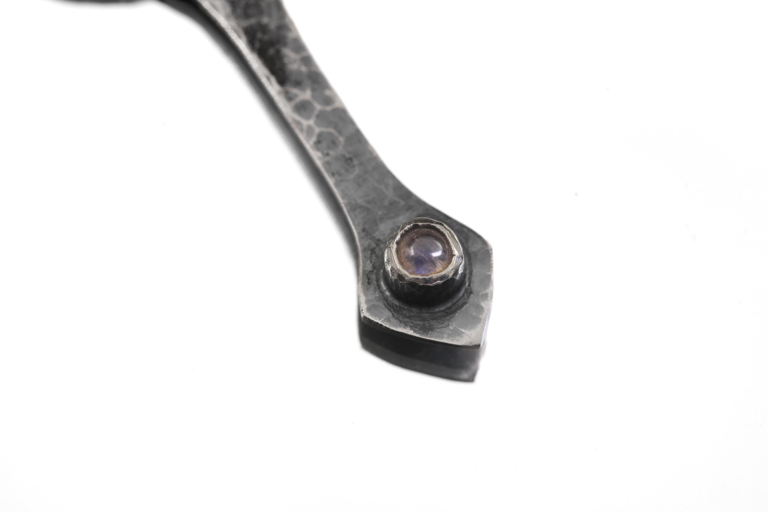 Moonstone Lens Talisman Pendant Sterling Silver Magnifier Necklace Hammered Oxidized Blue Flash Crystal Jewelry