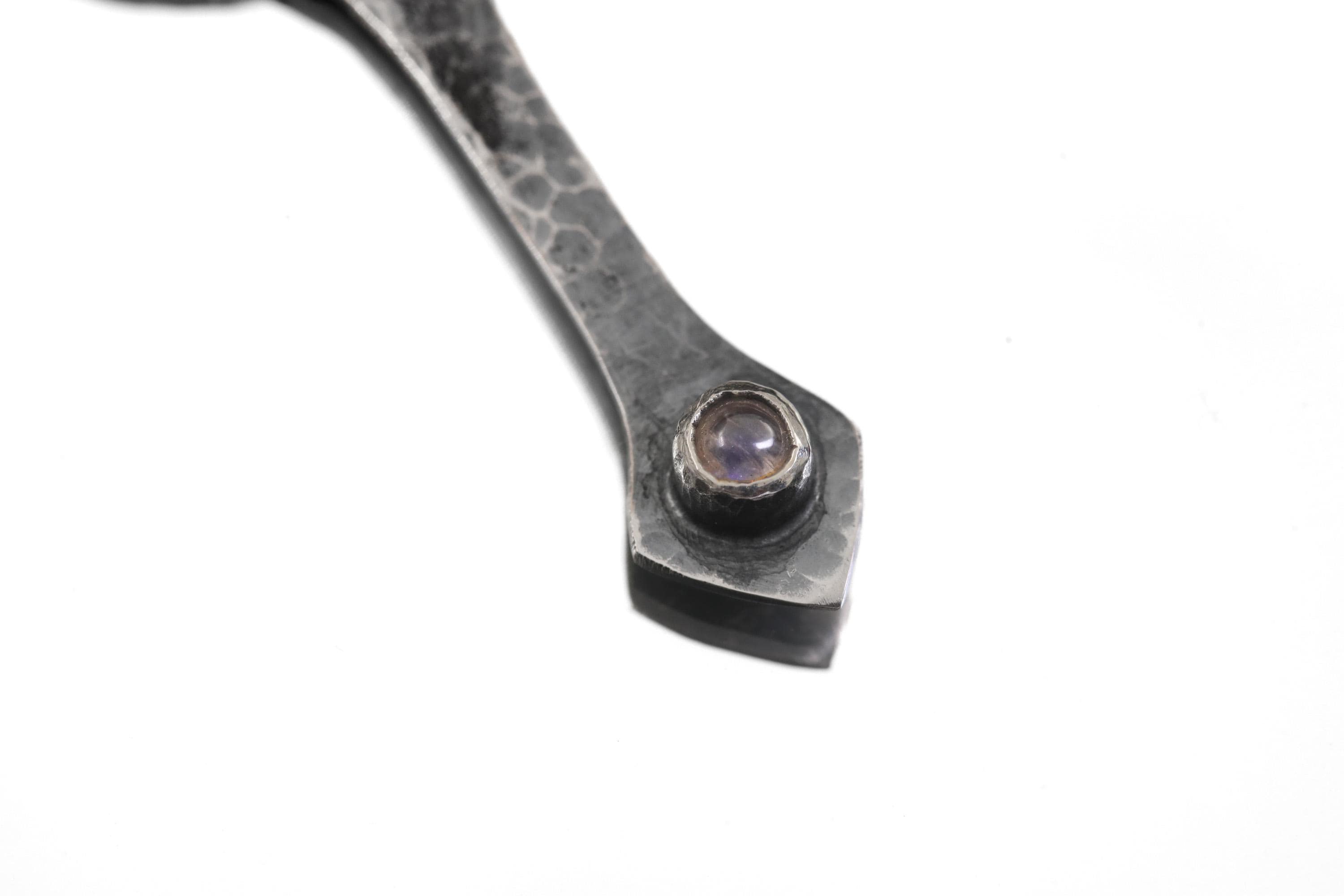 Sterling Silver Moonstone Magnifying Glass Pendant: Hammered Oxidized Blue Flash Gemstone Tool