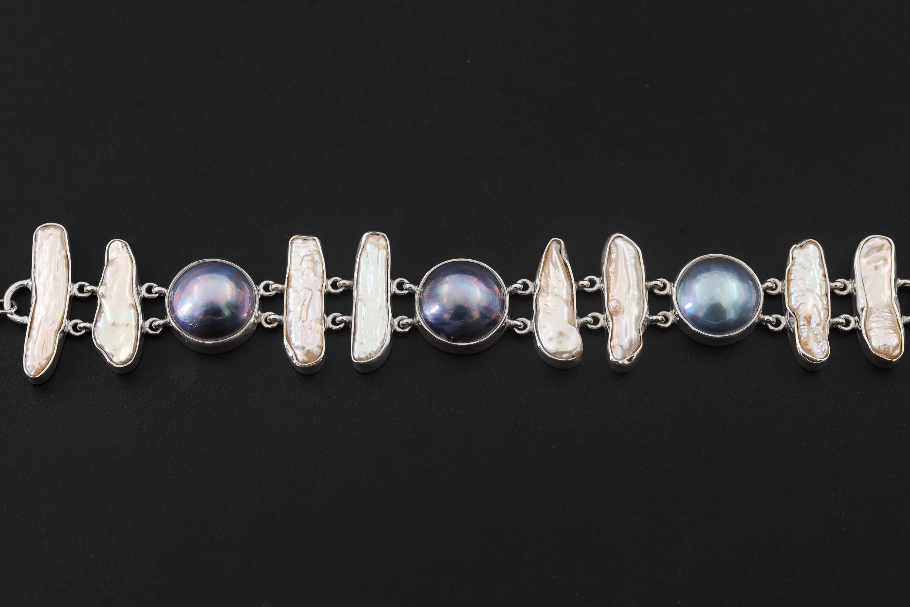 Black Freshwater Pearl Sterling Silver Bracelet – High Shine Toggle Clasp