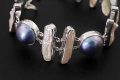 Black Freshwater Pearl Sterling Silver Bracelet – High Shine Toggle Clasp