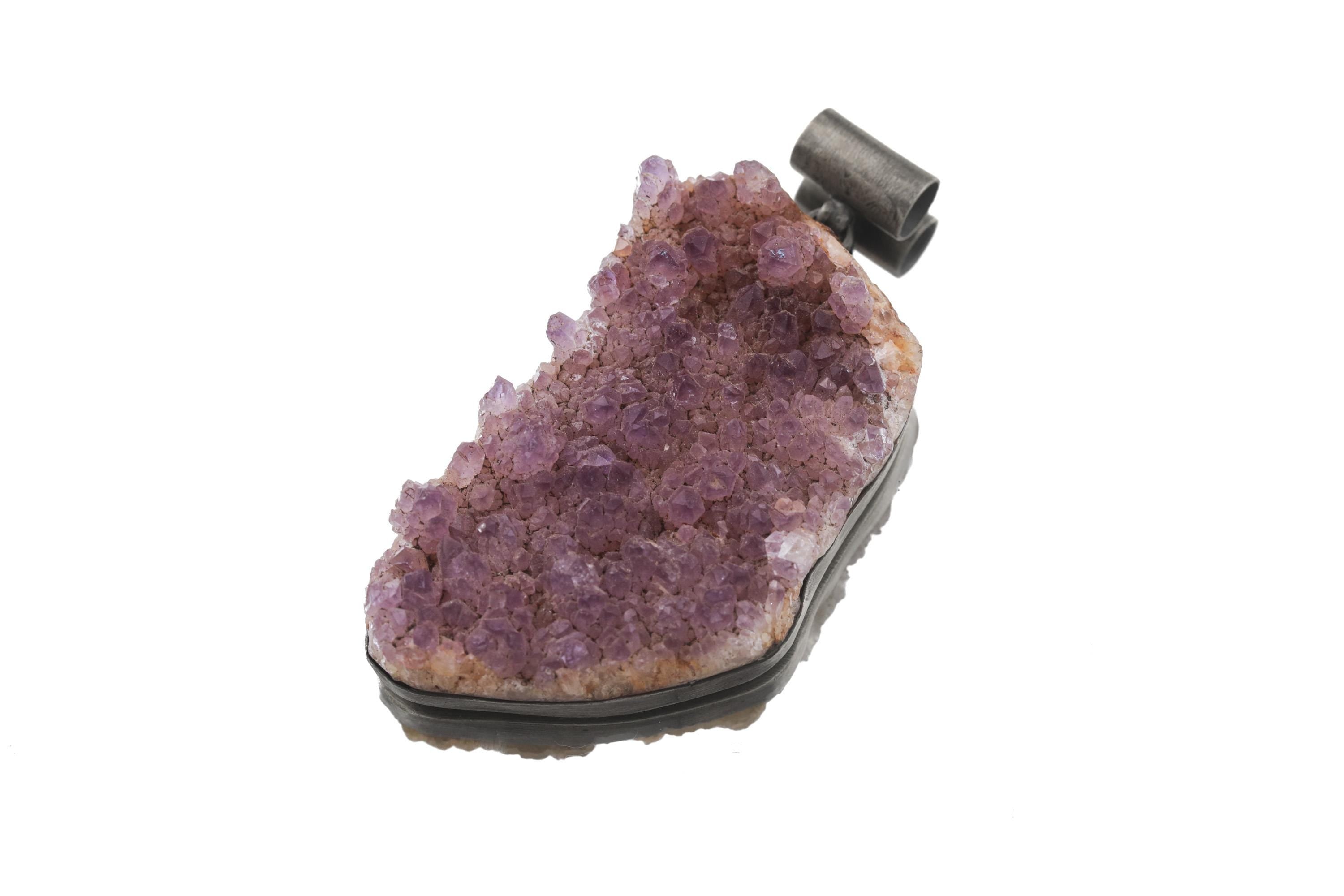 Raw Amethyst Druzy Pendant, Oxidized Sterling Silver, Natural Crystal Necklace