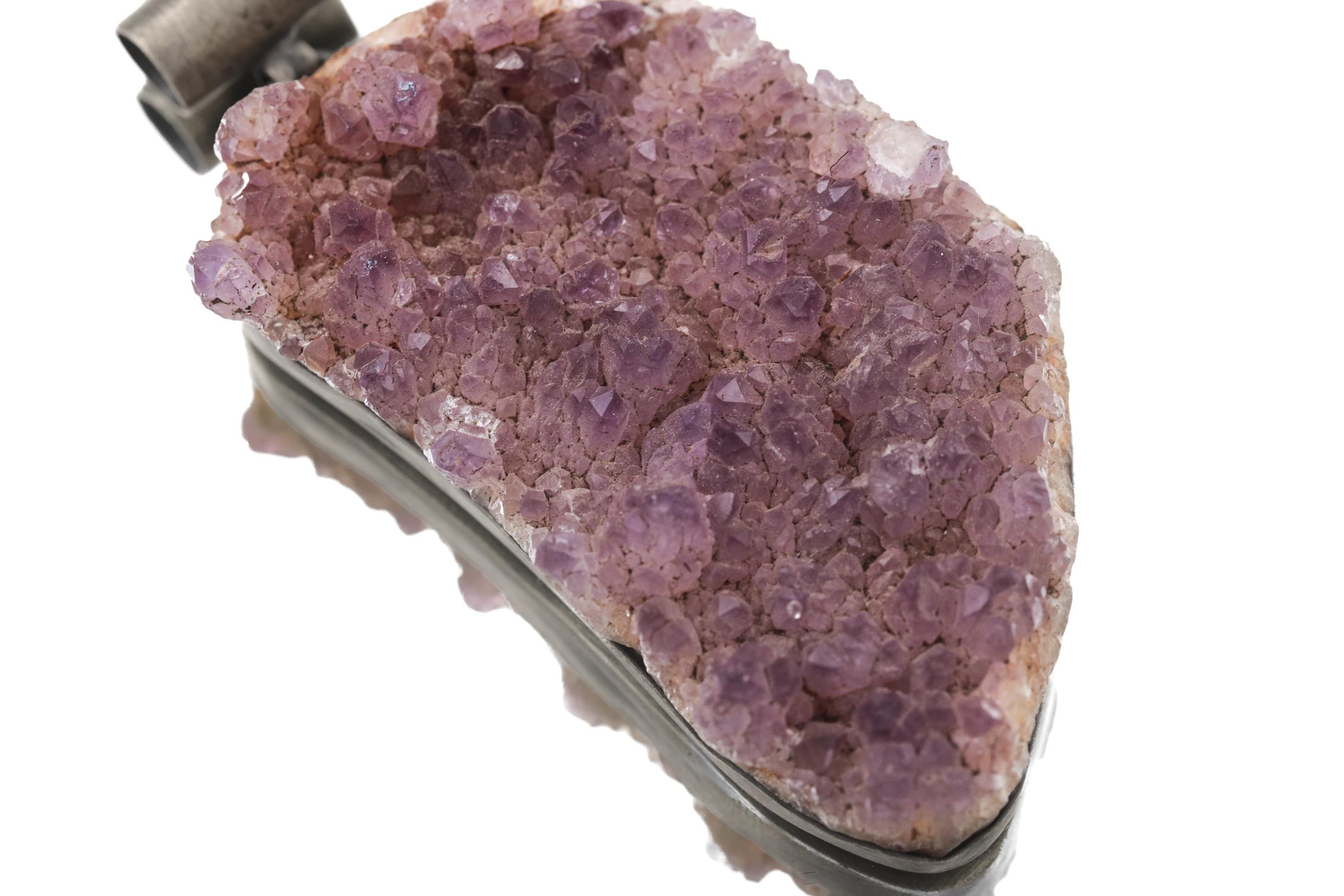 Raw Amethyst Druzy Pendant, Oxidized Sterling Silver, Natural Crystal Necklace