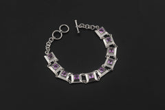 Square Amethyst Link Bracelet 925 Sterling Silver Purple Crystal Bracelet Crown Chakra Jewelry High Shine Gemstone Tennis Bracelet