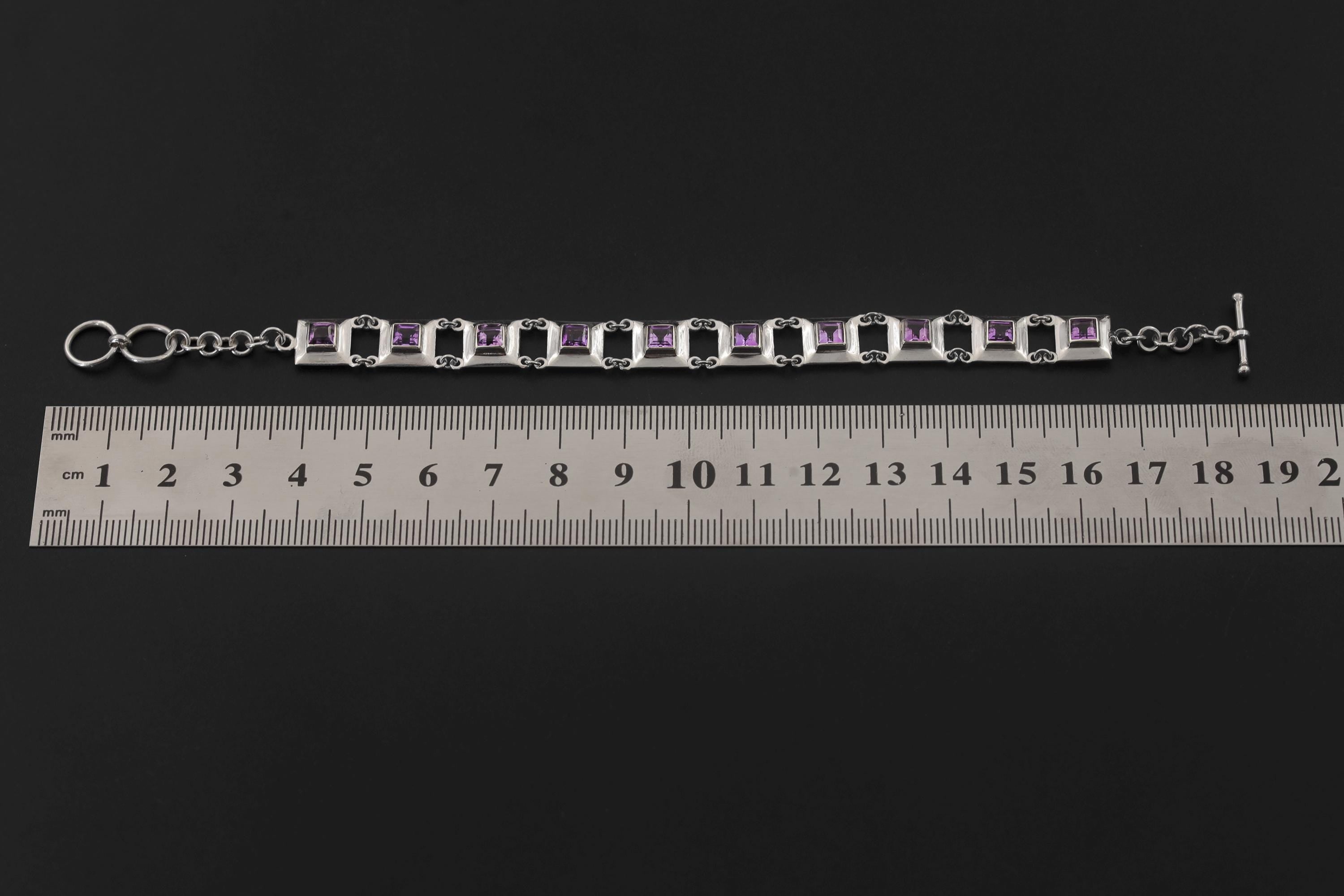 Square Amethyst Link Bracelet 925 Sterling Silver Purple Crystal Bracelet Crown Chakra Jewelry High Shine Gemstone Tennis Bracelet
