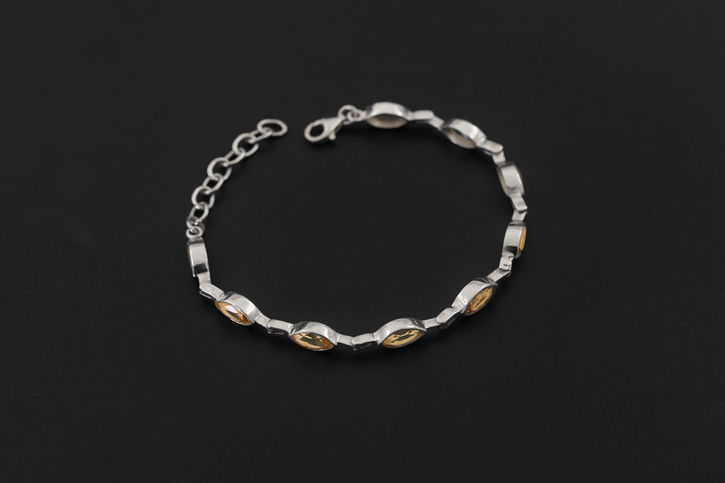 Citrine Bracelet 925 Sterling Silver Natural Non Heat Treated Faceted Marquise Gemstone Solar Plexus Chakra Jewelry Gift