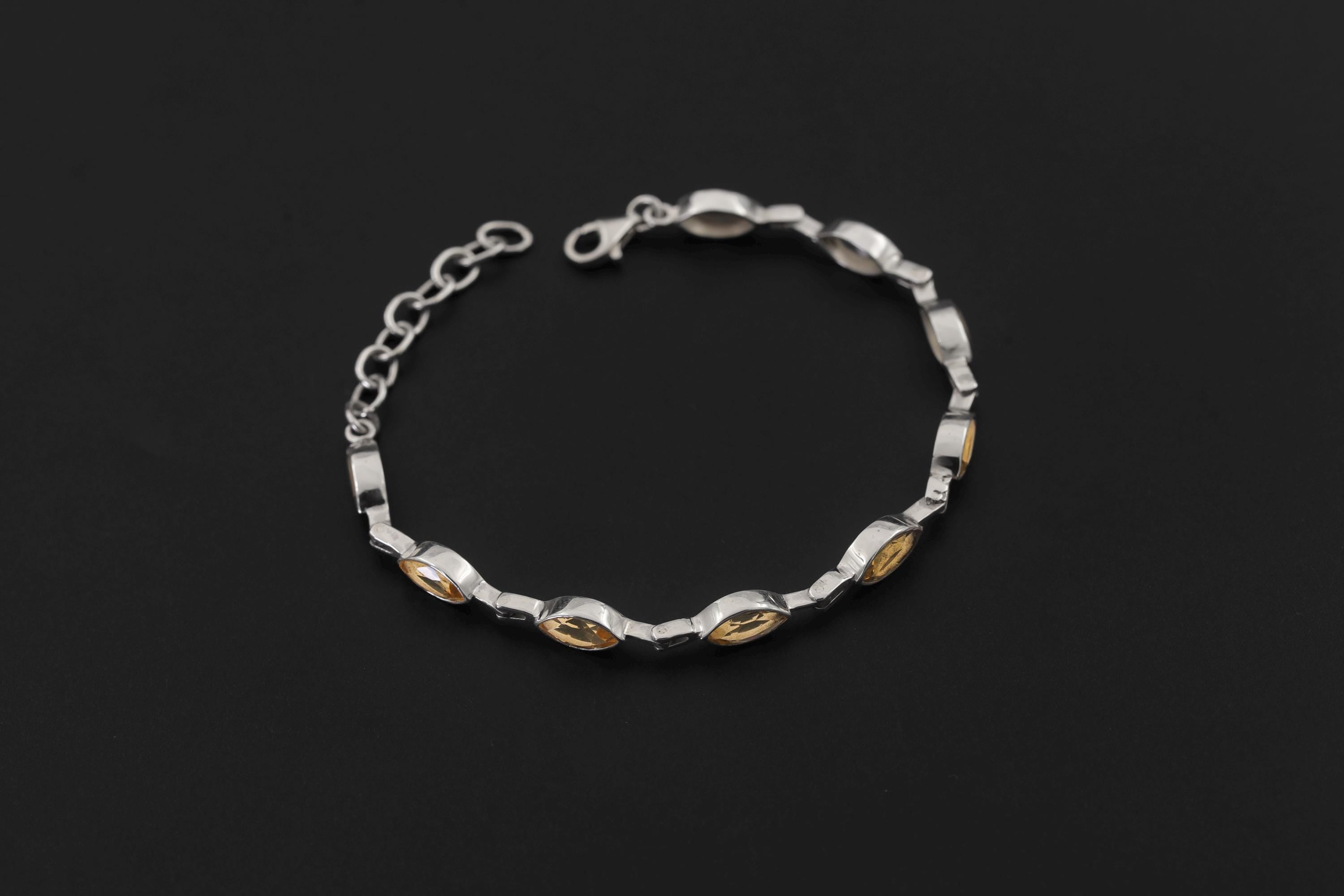 Citrine Bracelet 925 Sterling Silver Natural Non Heat Treated Faceted Marquise Gemstone Solar Plexus Chakra Jewelry Gift