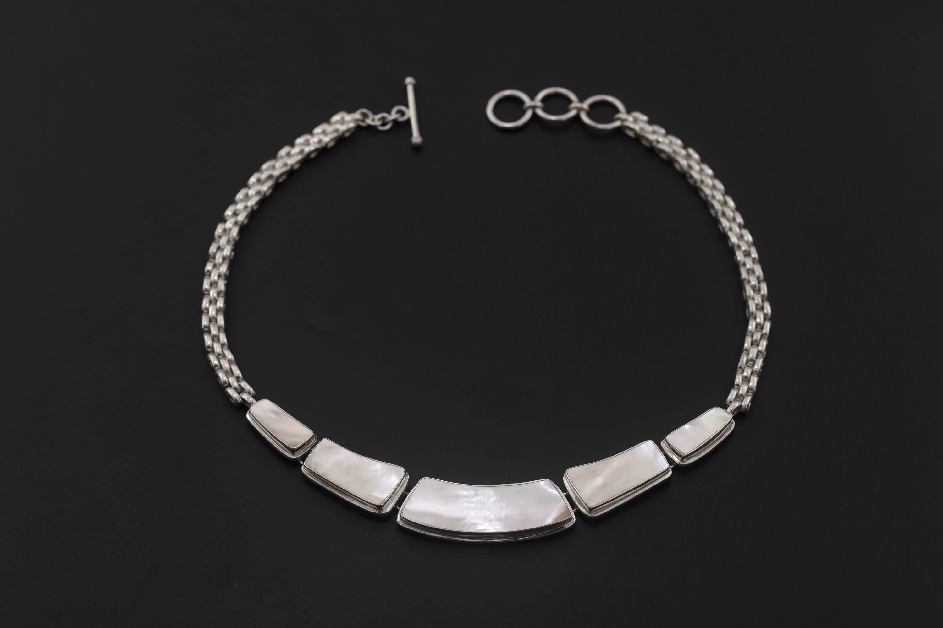 Handmade Mother of Pearl Necklace, 925 Sterling Silver Chain, Minimalist Ocean Shell Jewelry