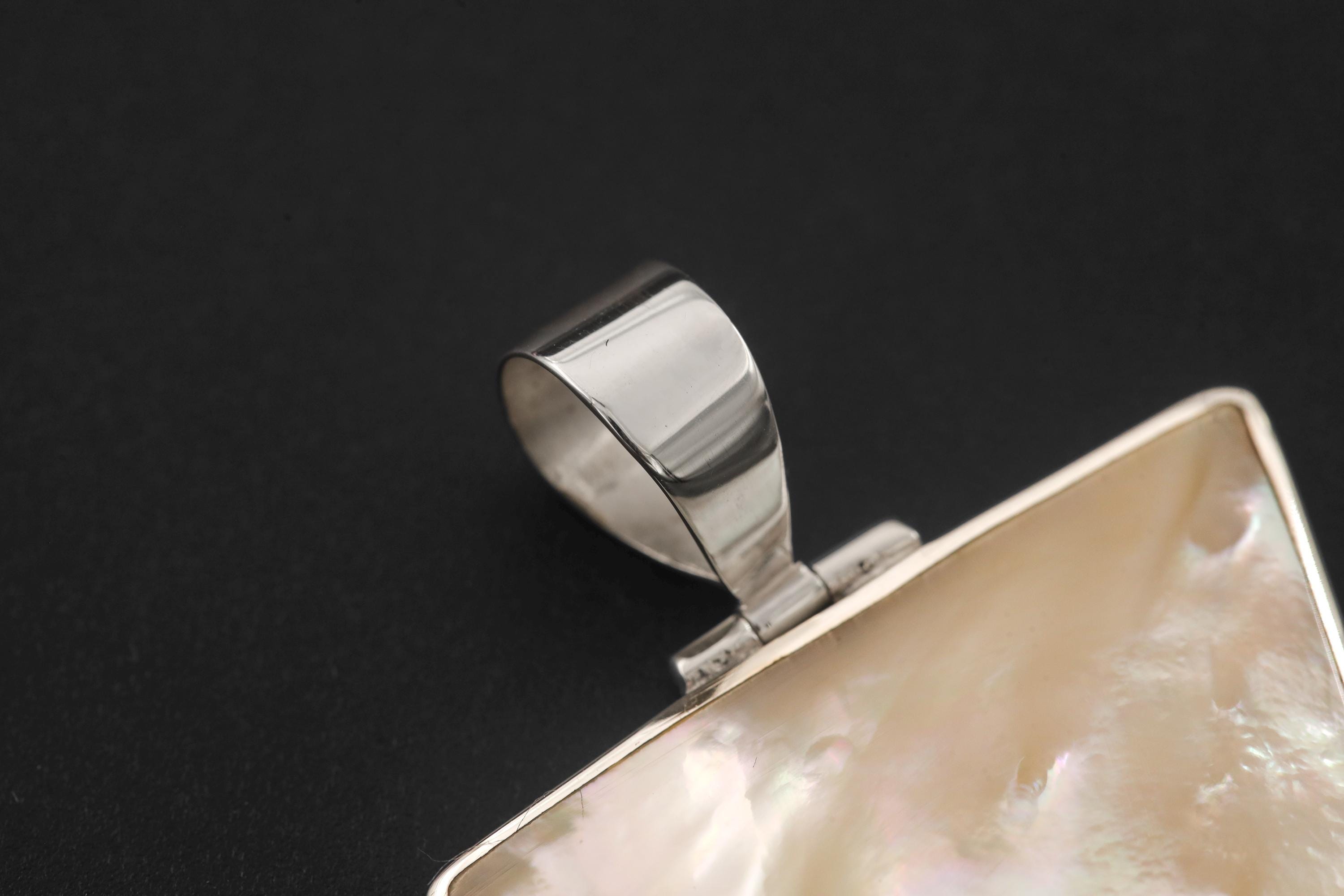 Triangular Mother of Pearl Pendant Necklace, Sterling Silver High Shine Shell Jewelry