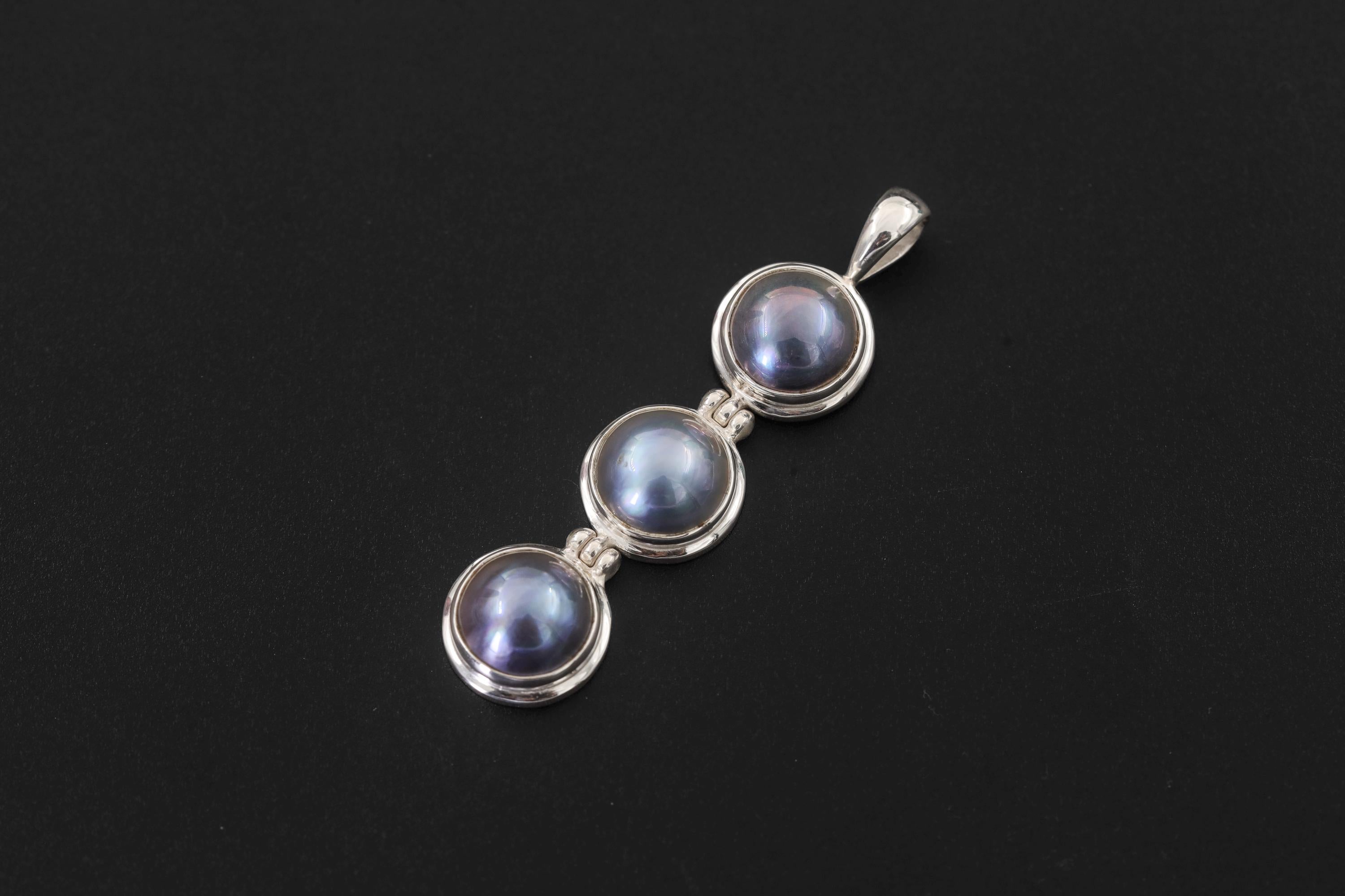 Triple Black Pearl Pendant Sterling Silver 925 Minimalist Drop Necklace Ocean Talisman Elegant Jewelry Gift