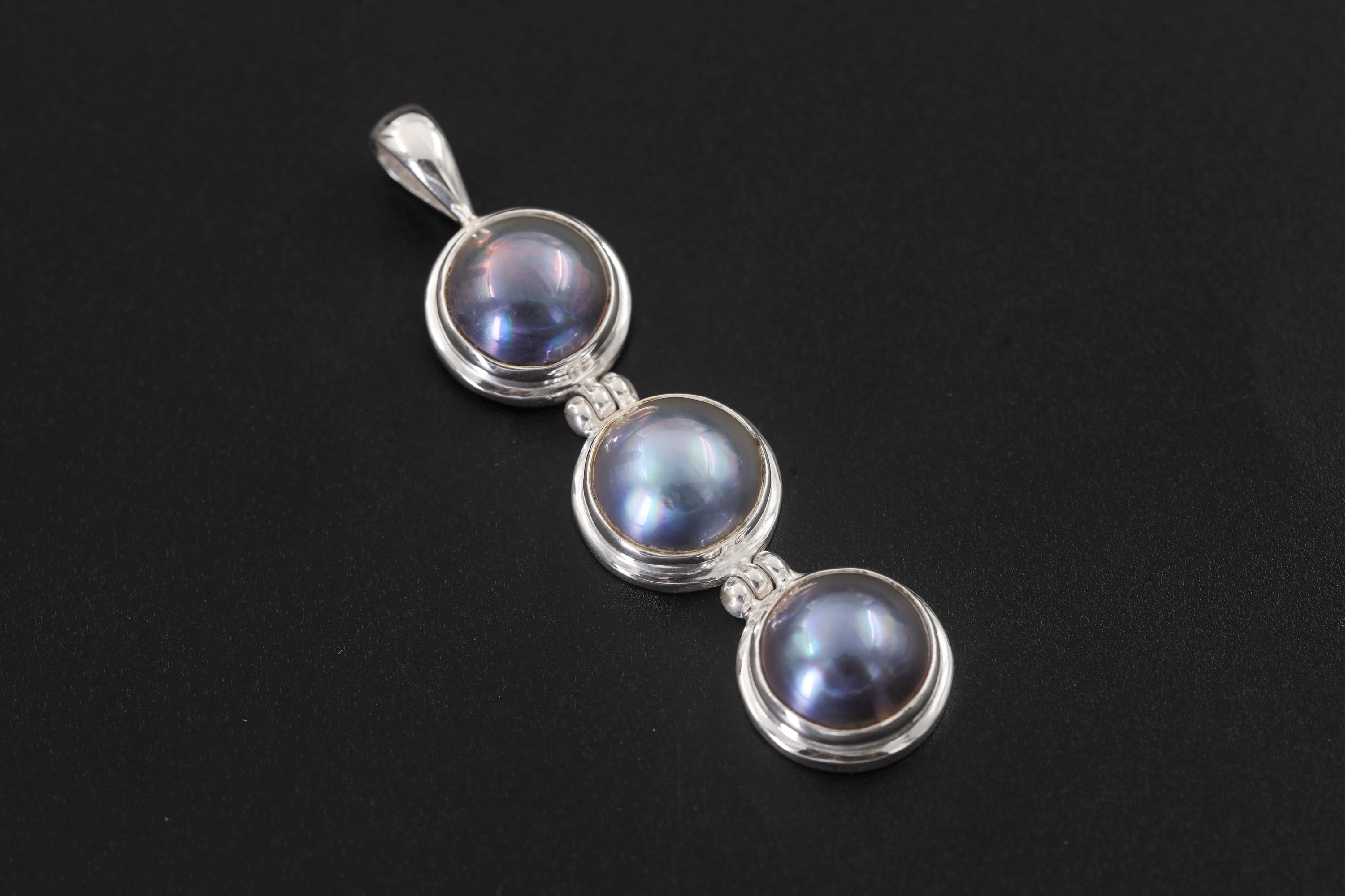 Triple Black Pearl Drop Pendant, 925 Sterling Silver, Elegant Minimalist Ocean Jewelry