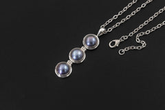 Triple Black Pearl Drop Pendant, 925 Sterling Silver, Elegant Minimalist Ocean Jewelry