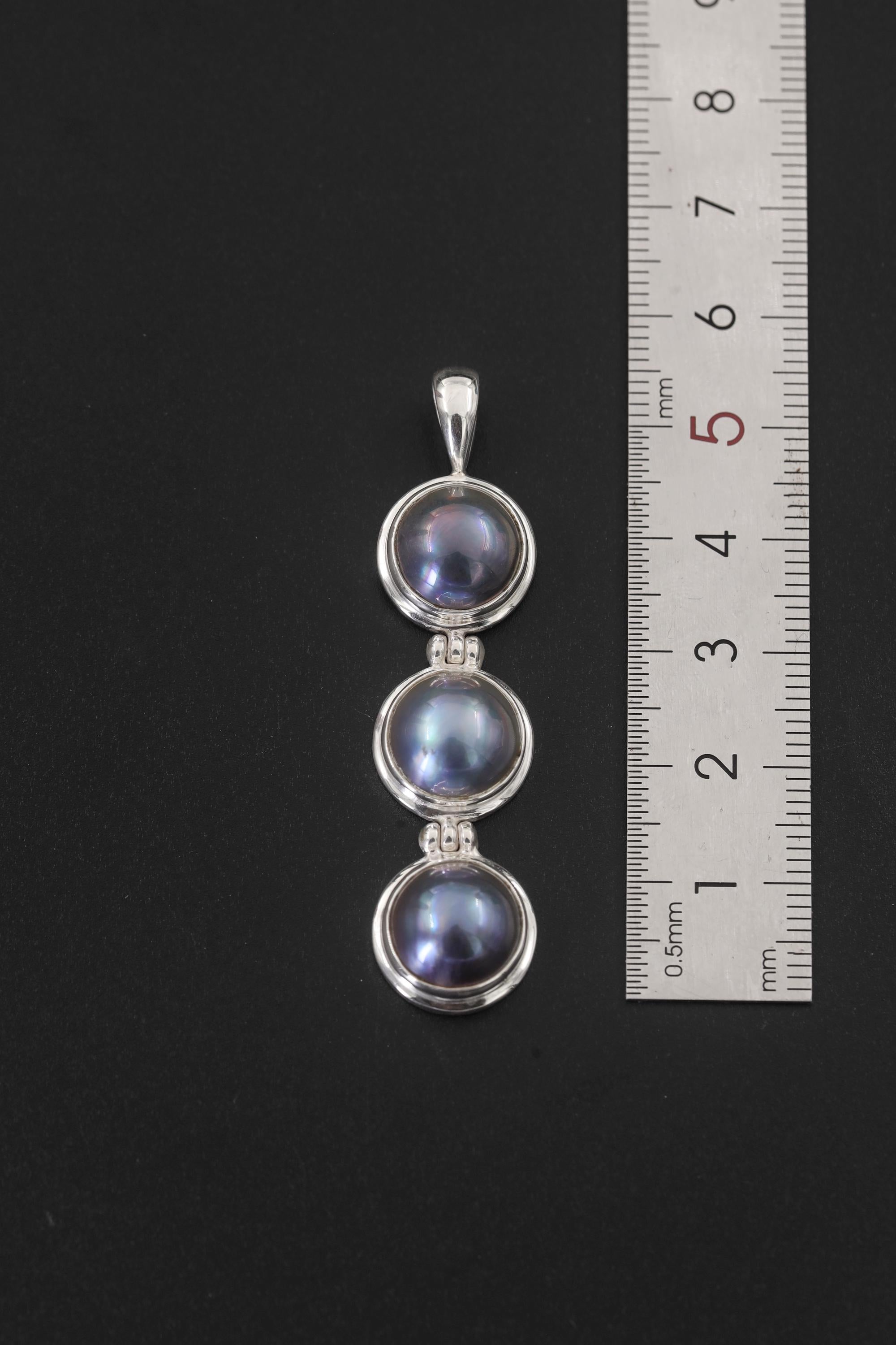 Triple Black Pearl Drop Pendant, 925 Sterling Silver, Elegant Minimalist Ocean Jewelry