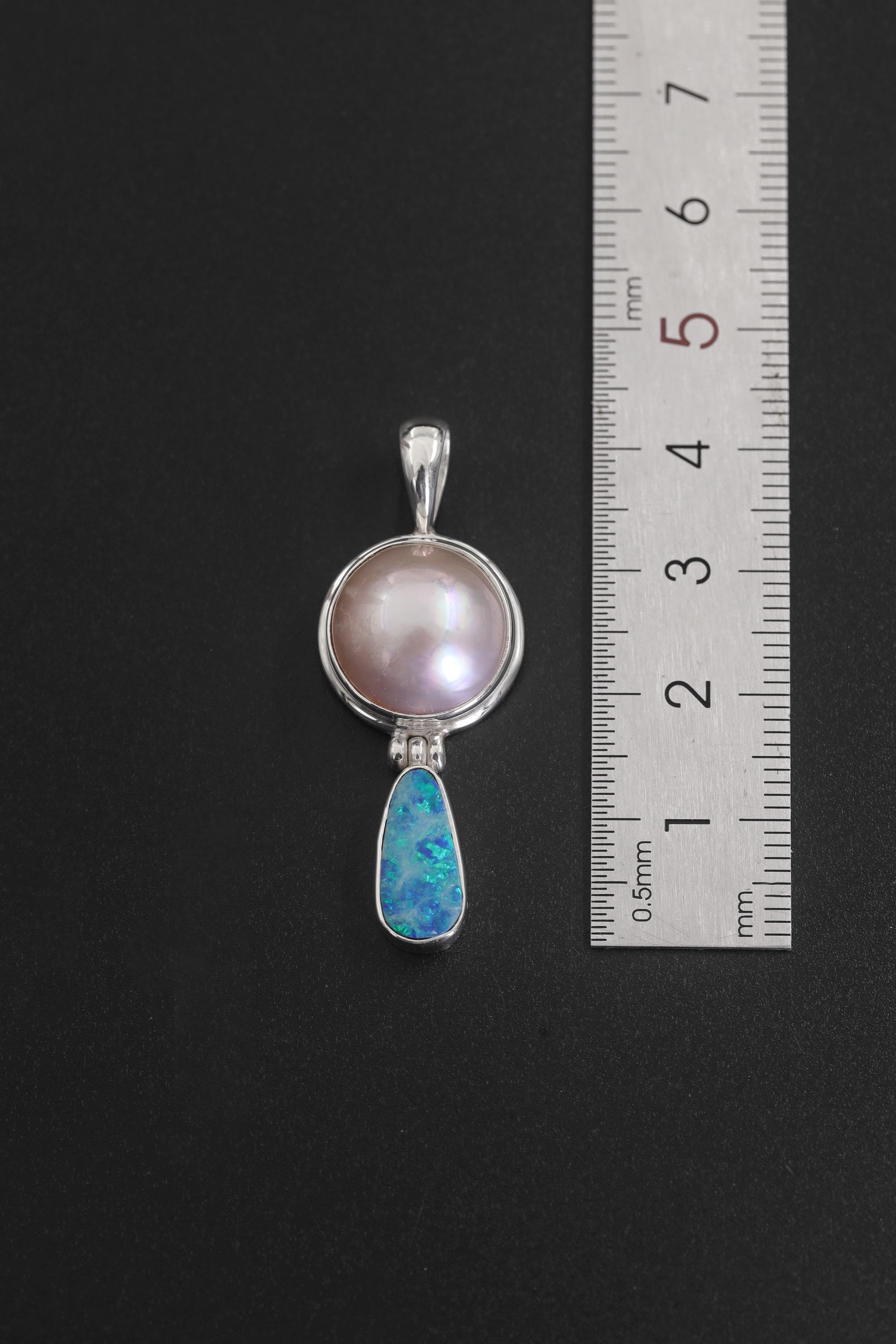 Sterling Silver Pearl Opal Pendant Necklace, Round Pear Shape Drop Jewelry