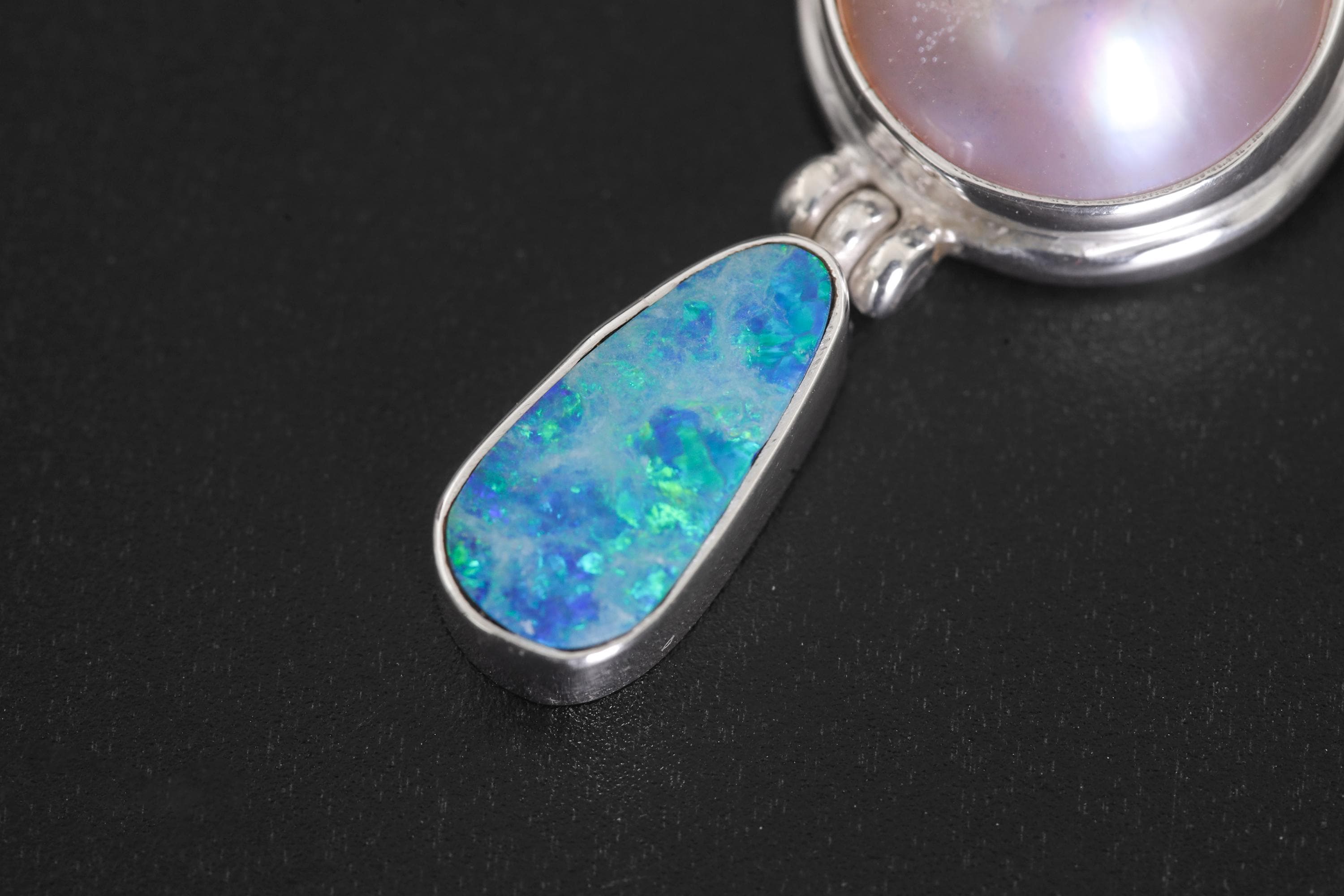 Sterling Silver Pearl Opal Pendant Necklace, Round Pear Shape Drop Jewelry