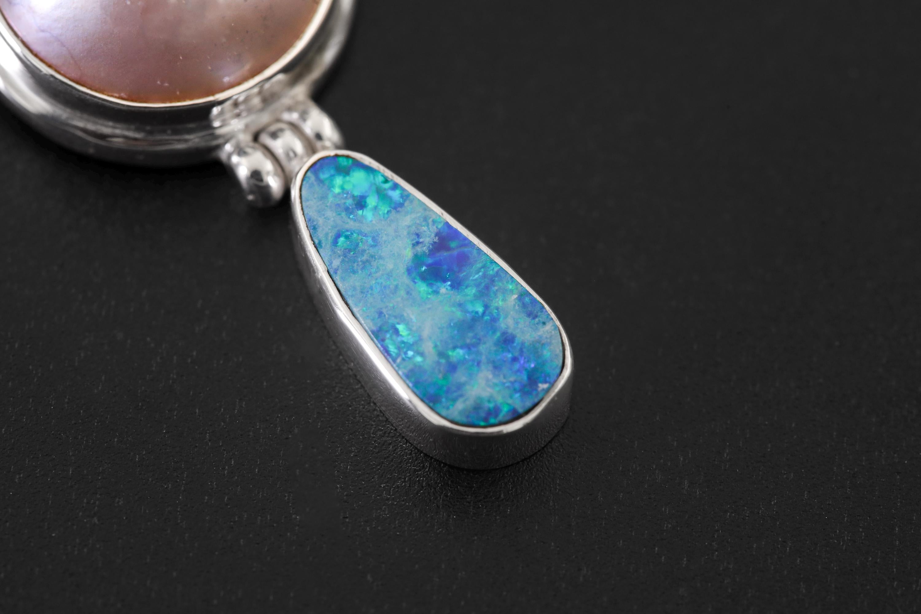 Sterling Silver Pearl Opal Pendant Necklace, Round Pear Shape Drop Jewelry