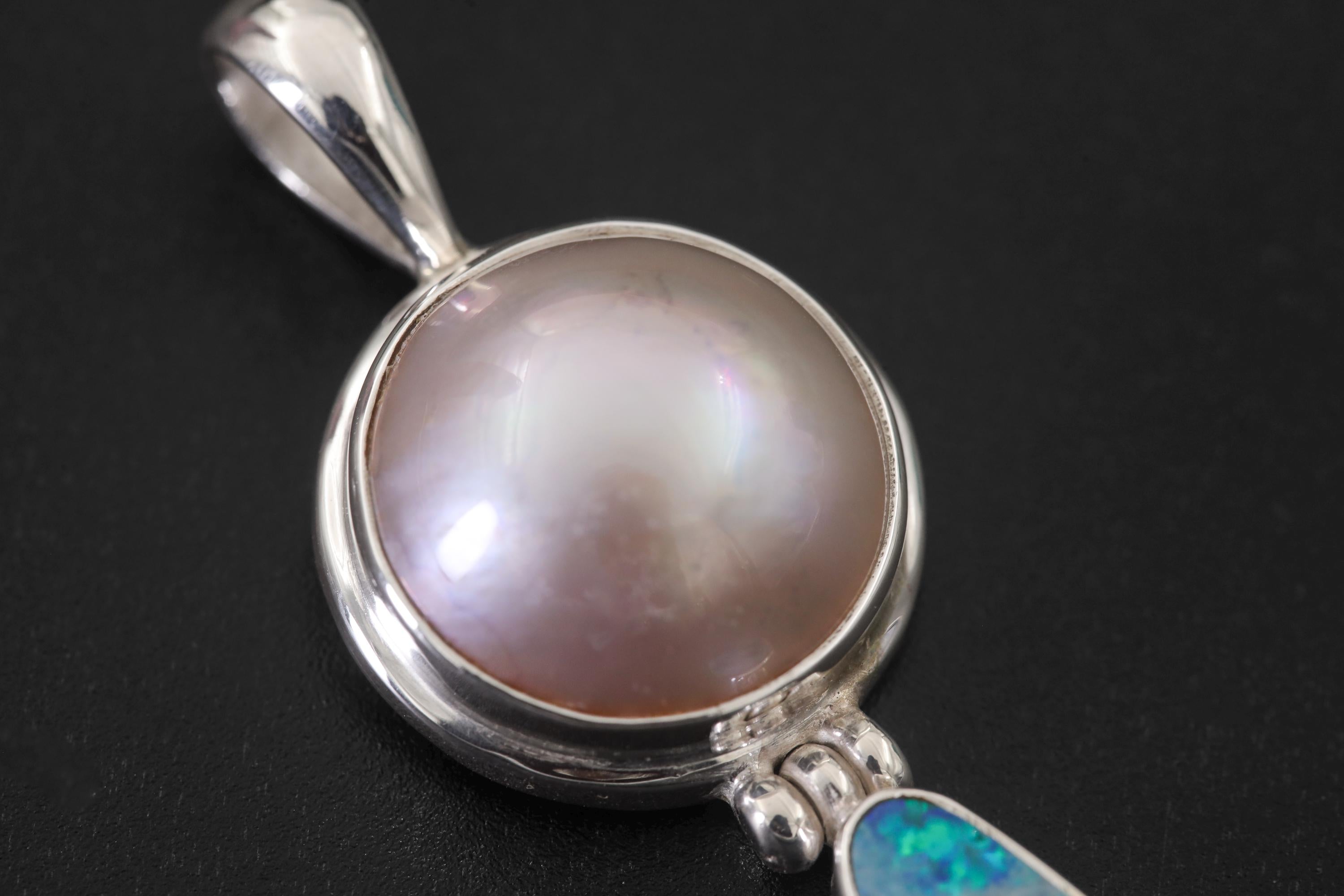 Sterling Silver Pearl Opal Pendant Necklace, Round Pear Shape Drop Jewelry
