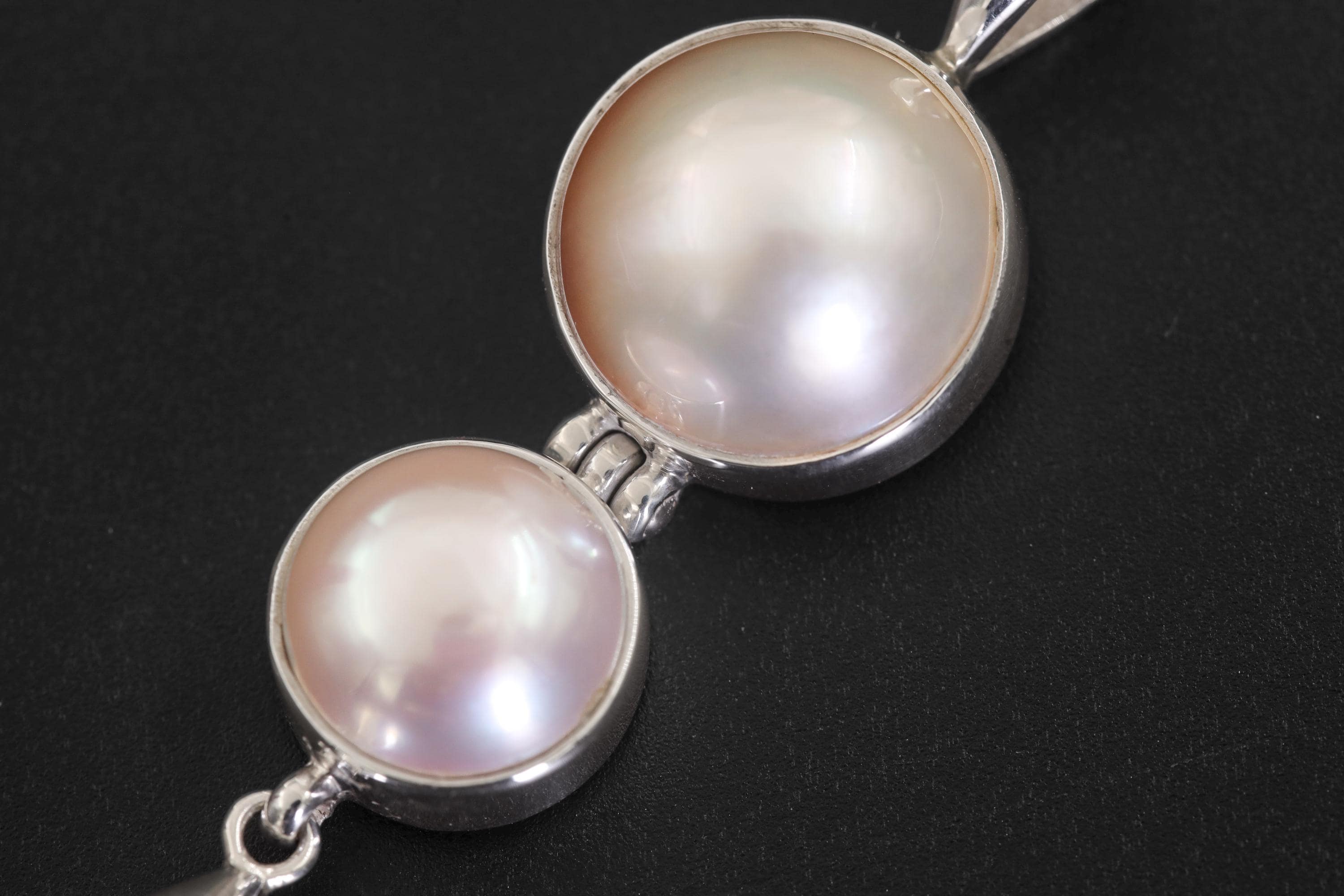 Triple Pearl Drop Pendant Necklace, 925 Sterling Silver, Round and Teardrop Pearls