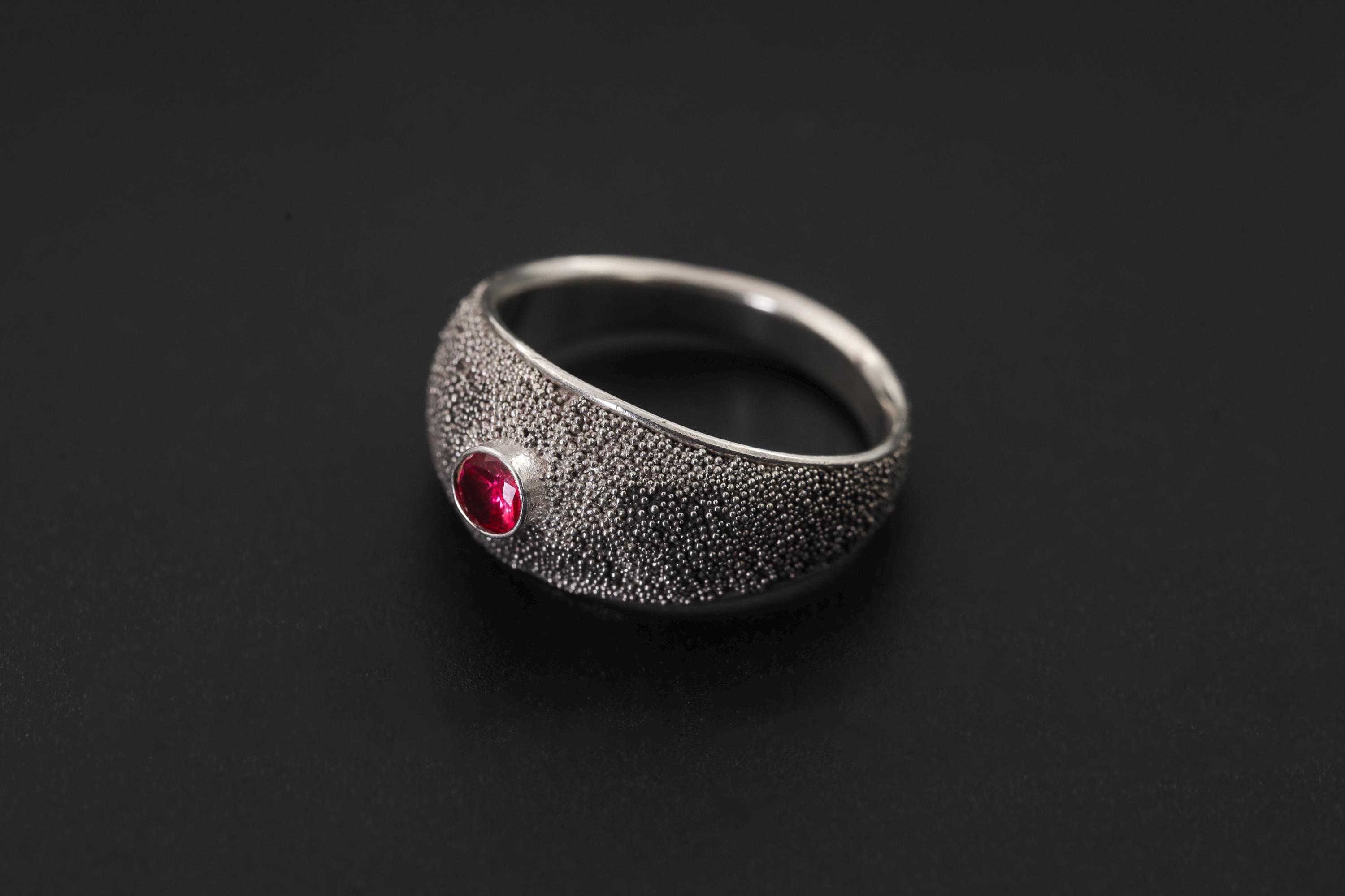 Red Garnet Silver Ring 925 Sterling Silver Textured Oxidized Finish Faceted Garnet Ring Minimalist Statement Jewelry Root Chakra Gift
