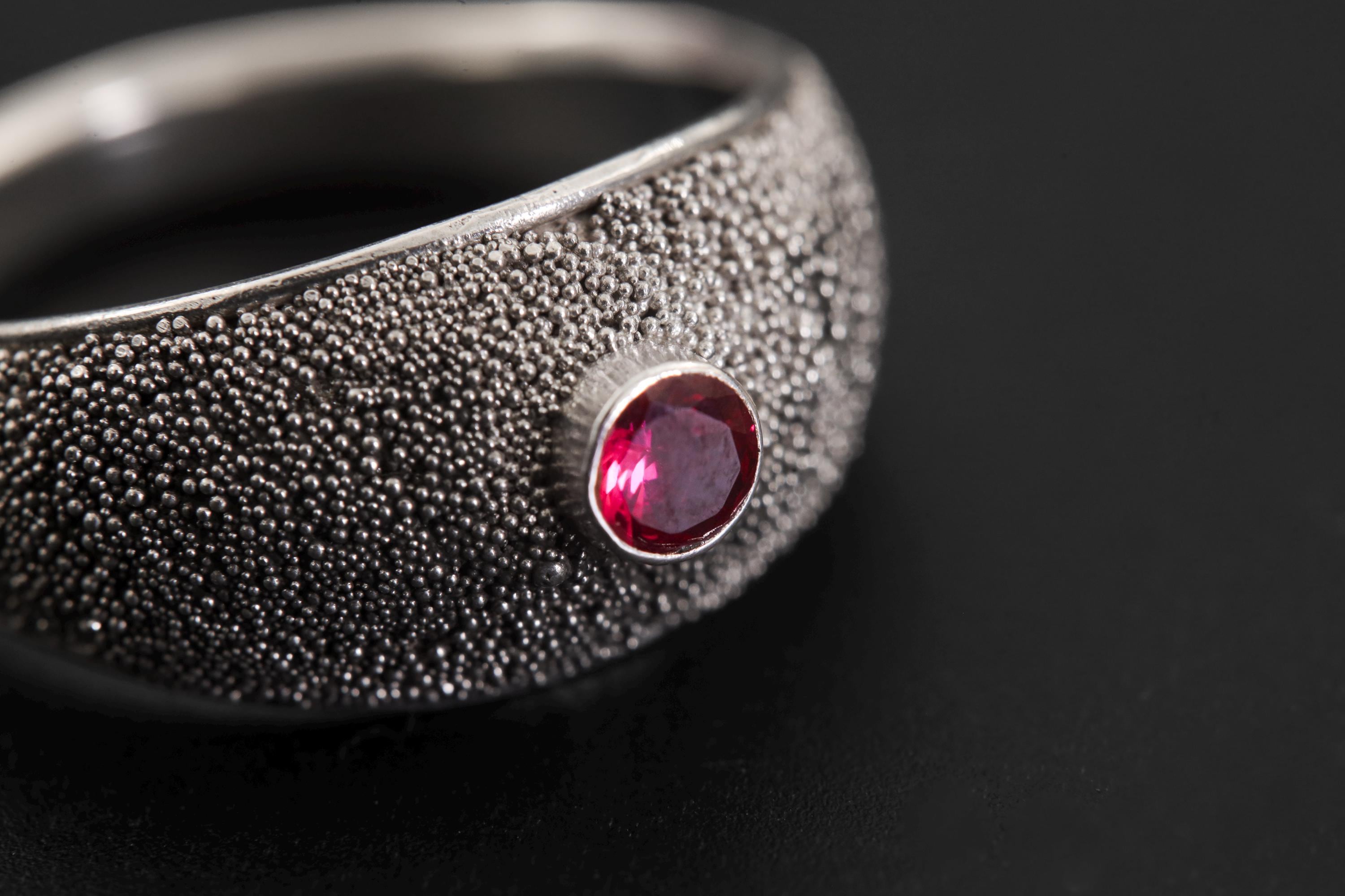 Red Garnet Silver Ring 925 Sterling Silver Textured Oxidized Finish Faceted Garnet Ring Minimalist Statement Jewelry Root Chakra Gift