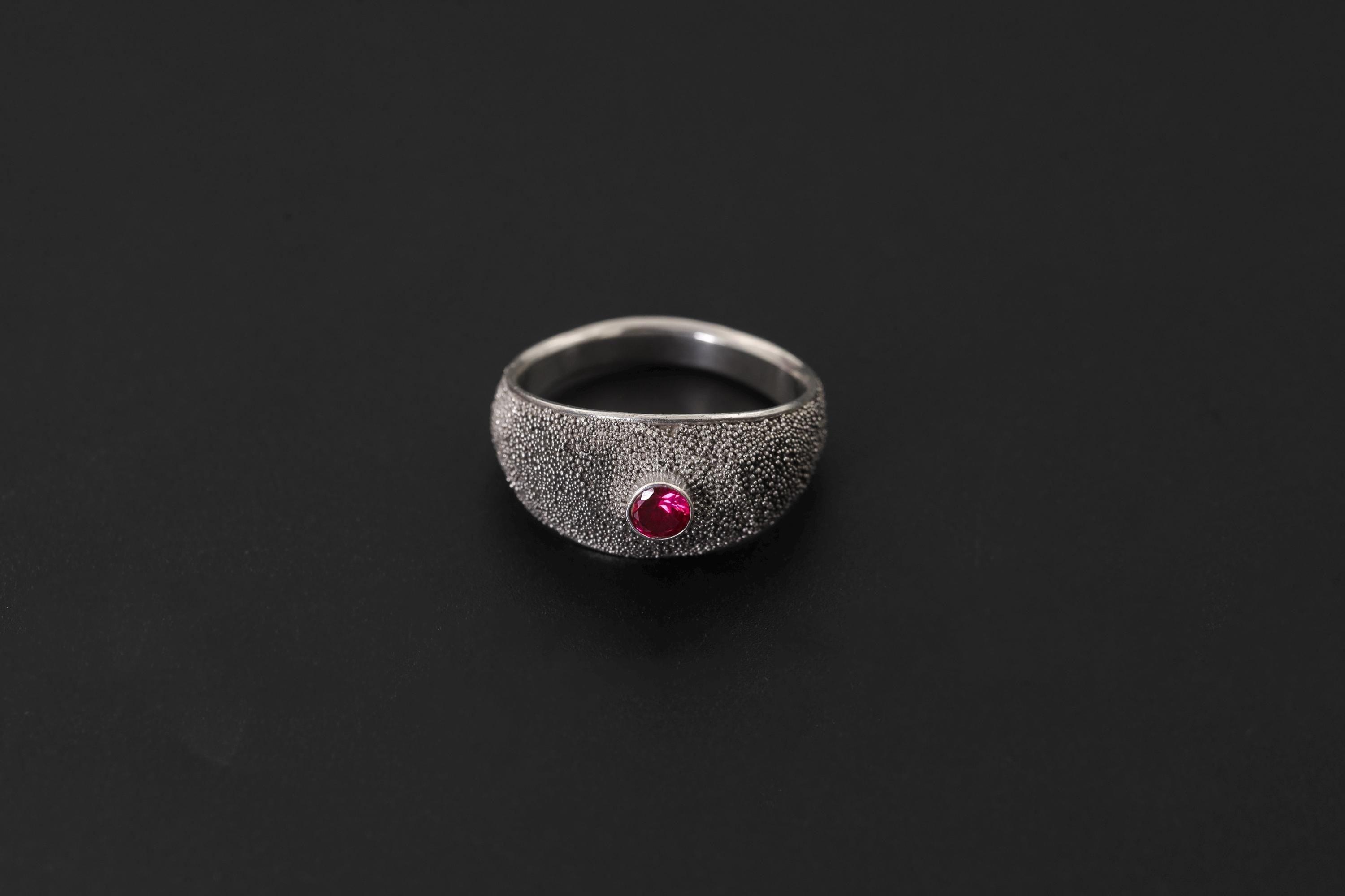 Red Garnet Silver Ring 925 Sterling Silver Textured Oxidized Finish Faceted Garnet Ring Minimalist Statement Jewelry Root Chakra Gift