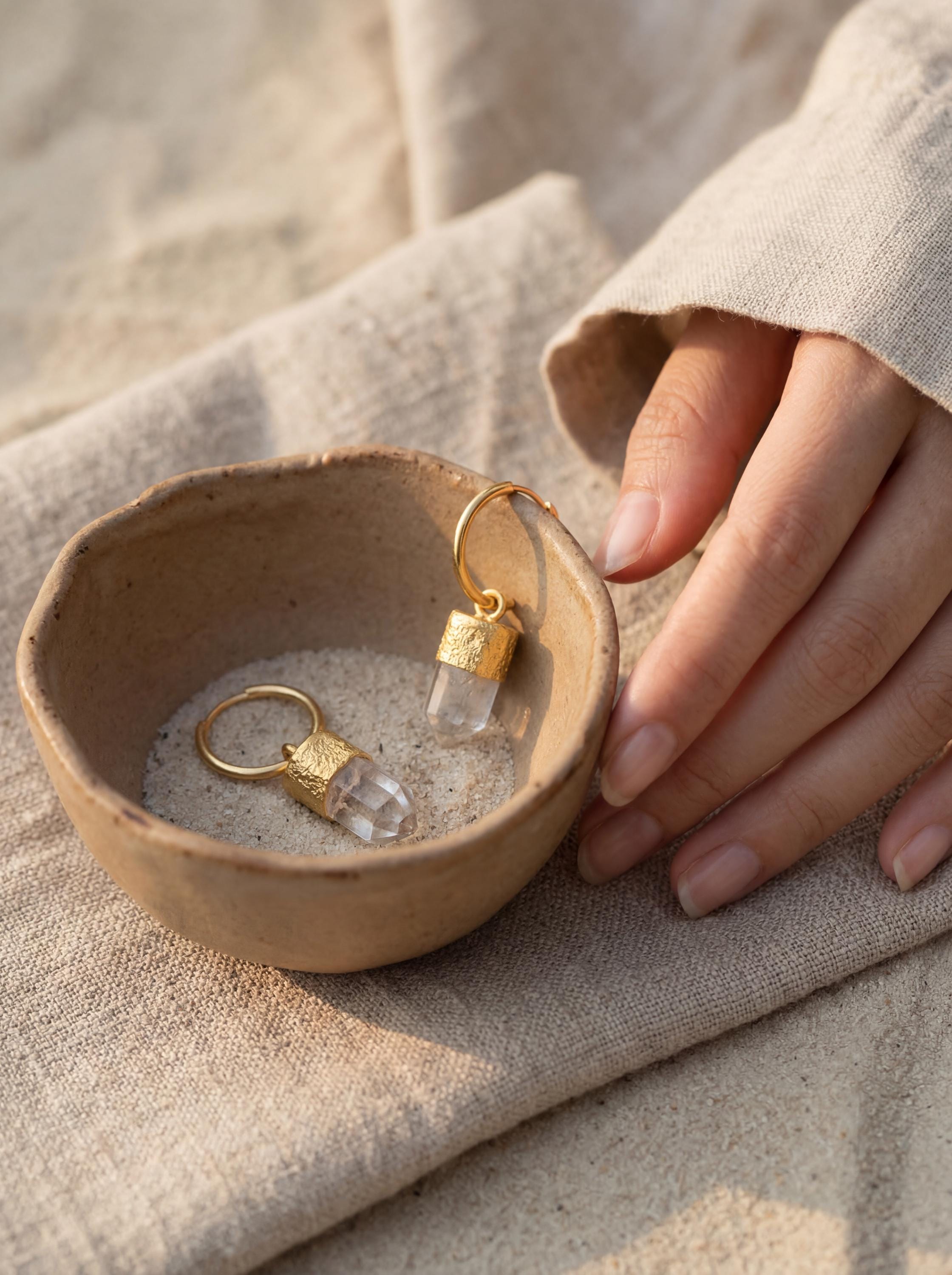 Gold Plated Lemurian Quartz Hoop Earrings: Australian Crystal