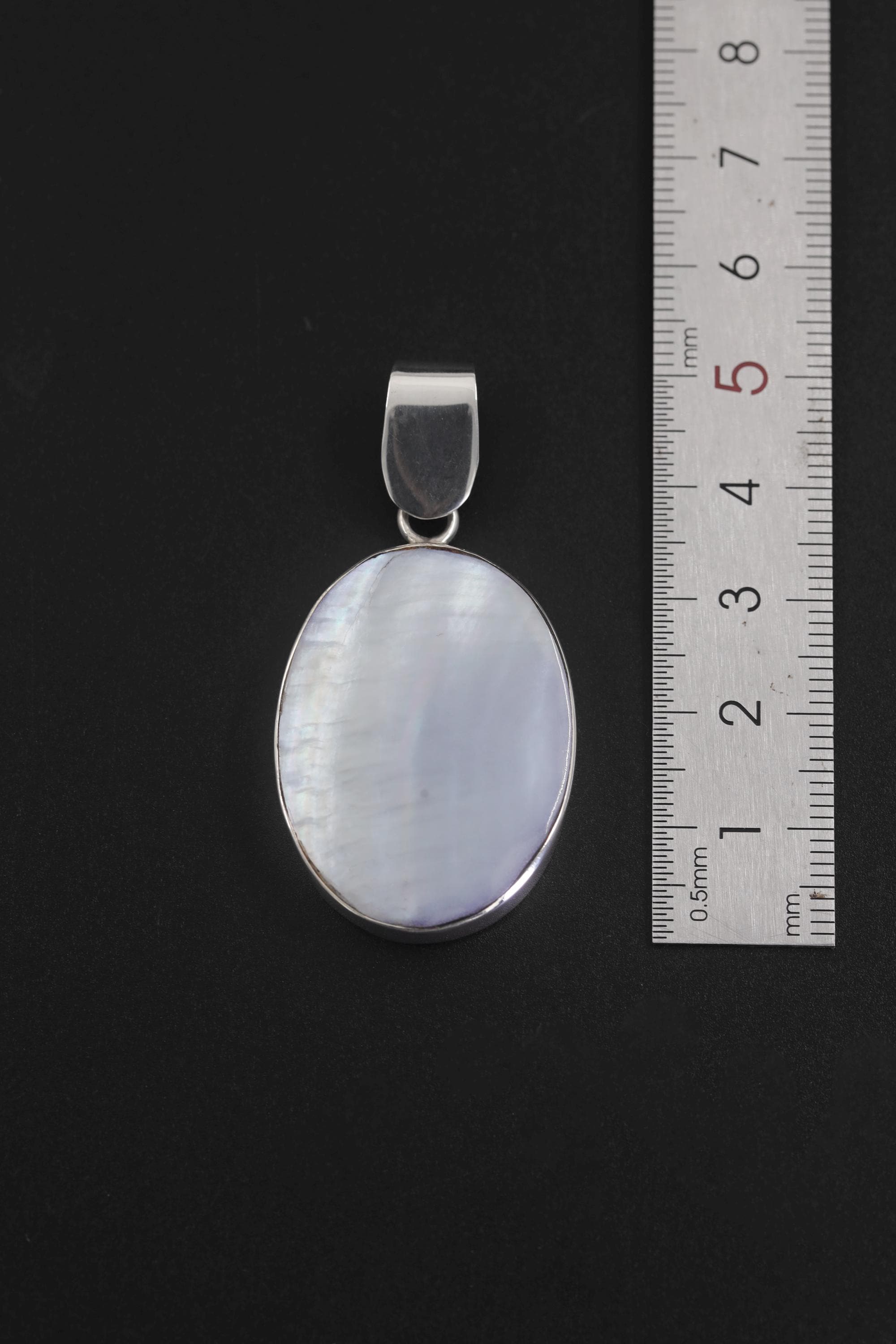 Oval Mother of Pearl Pendant, Sterling Silver High Shine Cabochon Necklace – Boho Ocean Jewelry