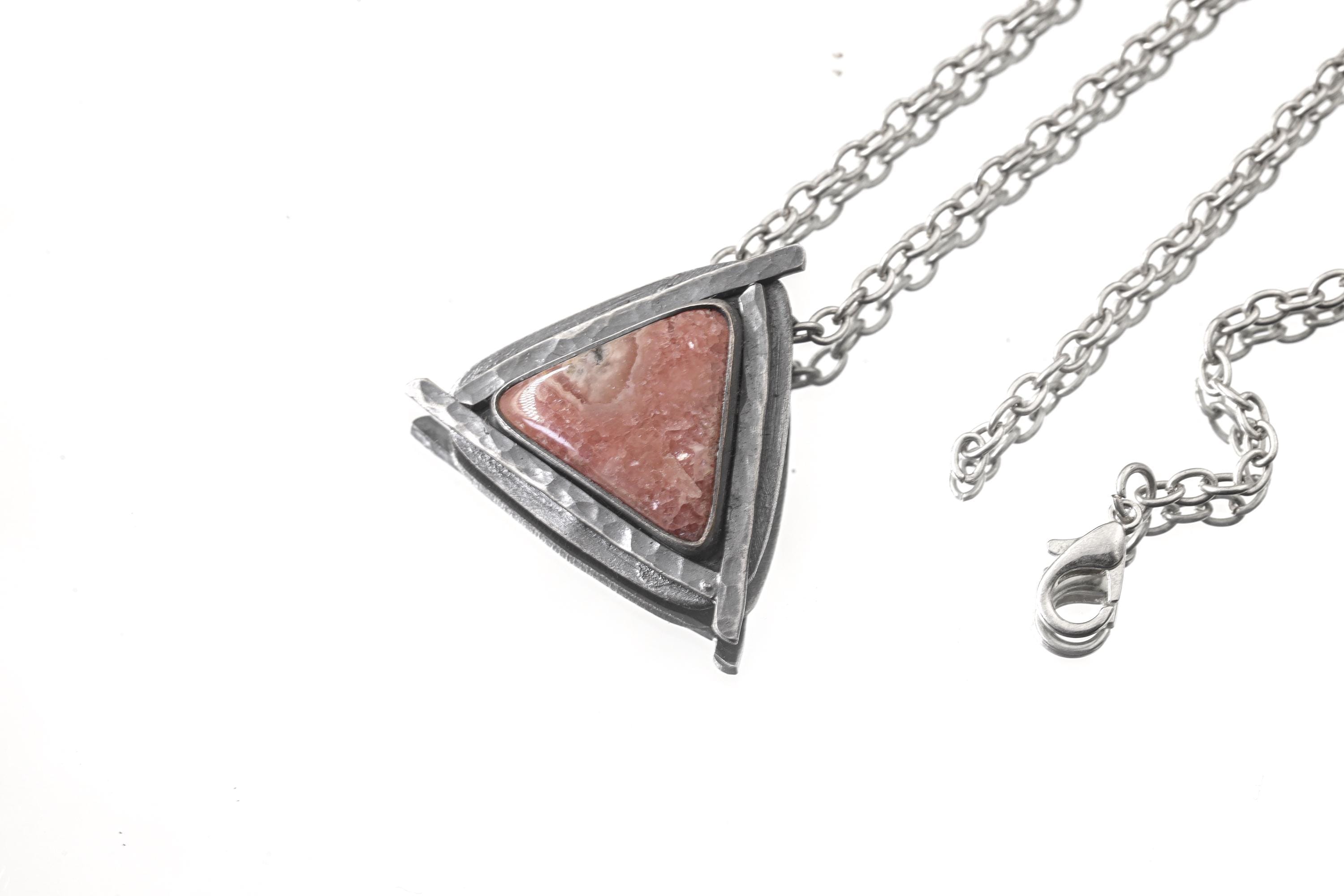 Oxidized Sterling Silver Rhodochrosite Pendant: Heart Chakra Healing